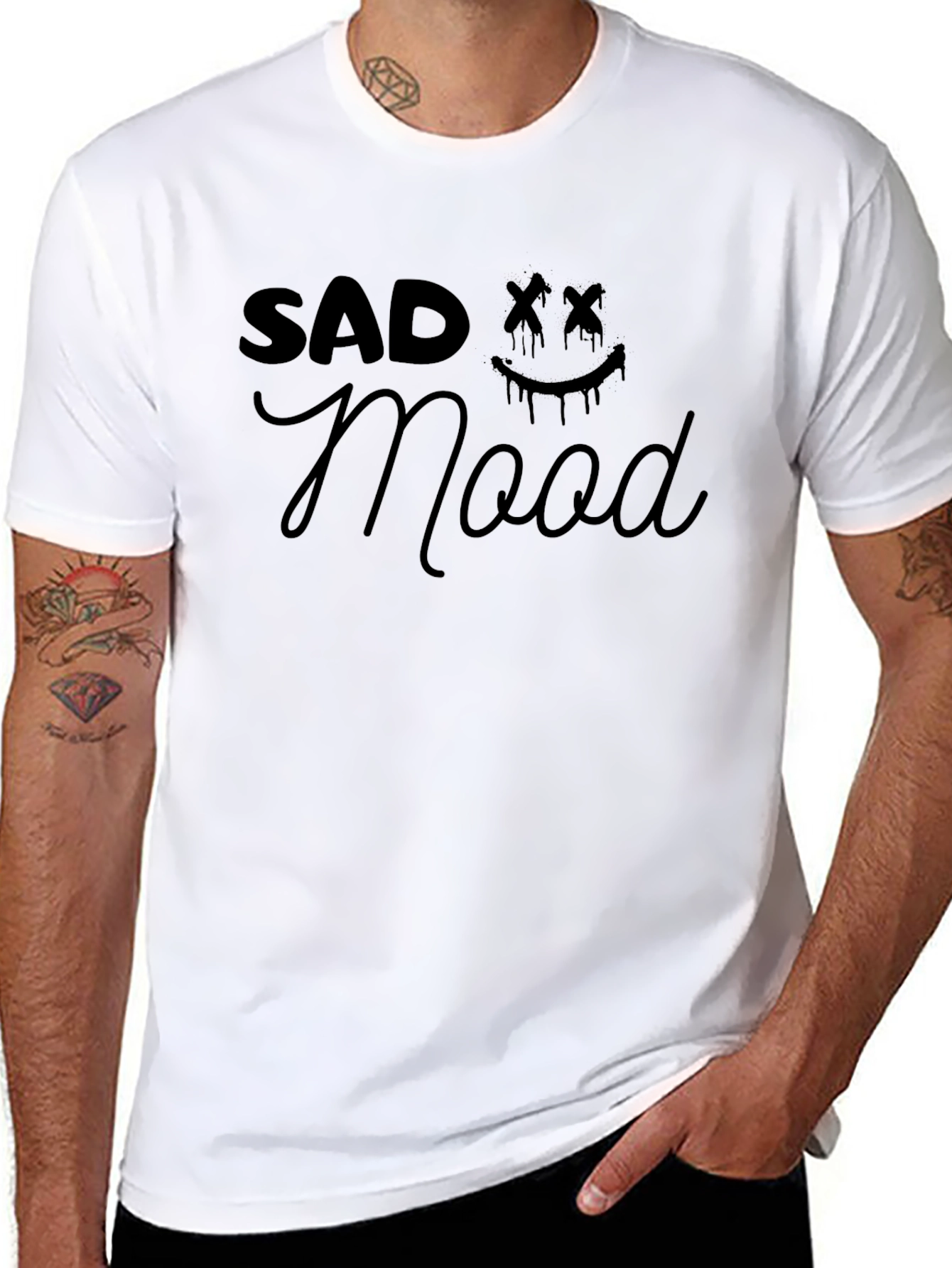 Black Sad Mood Black Graphic Tee Shirt view 8