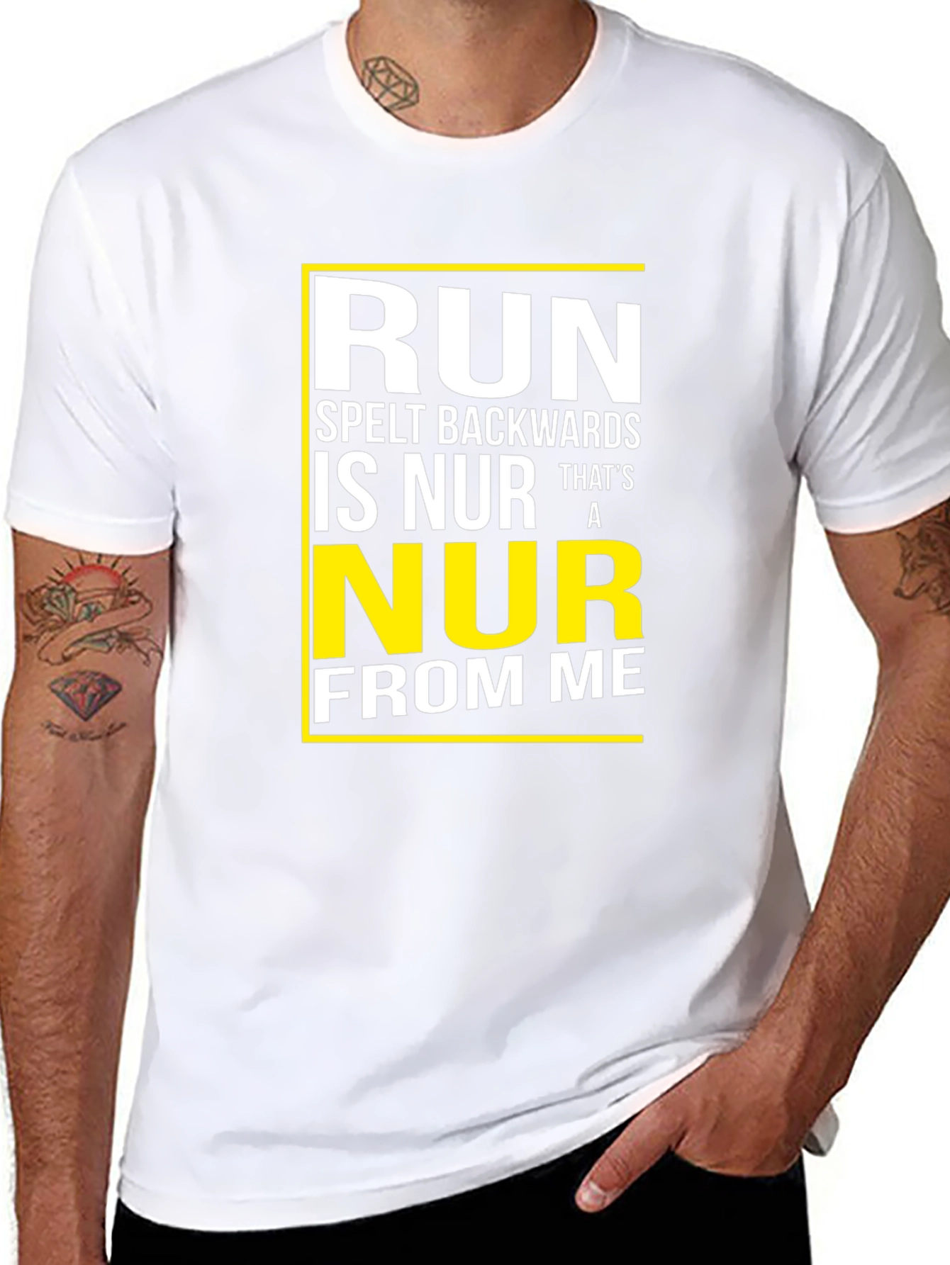 Black Run Spelt Backwards Graphic T-Shirt - Funny Run Away From Me Tee view 8