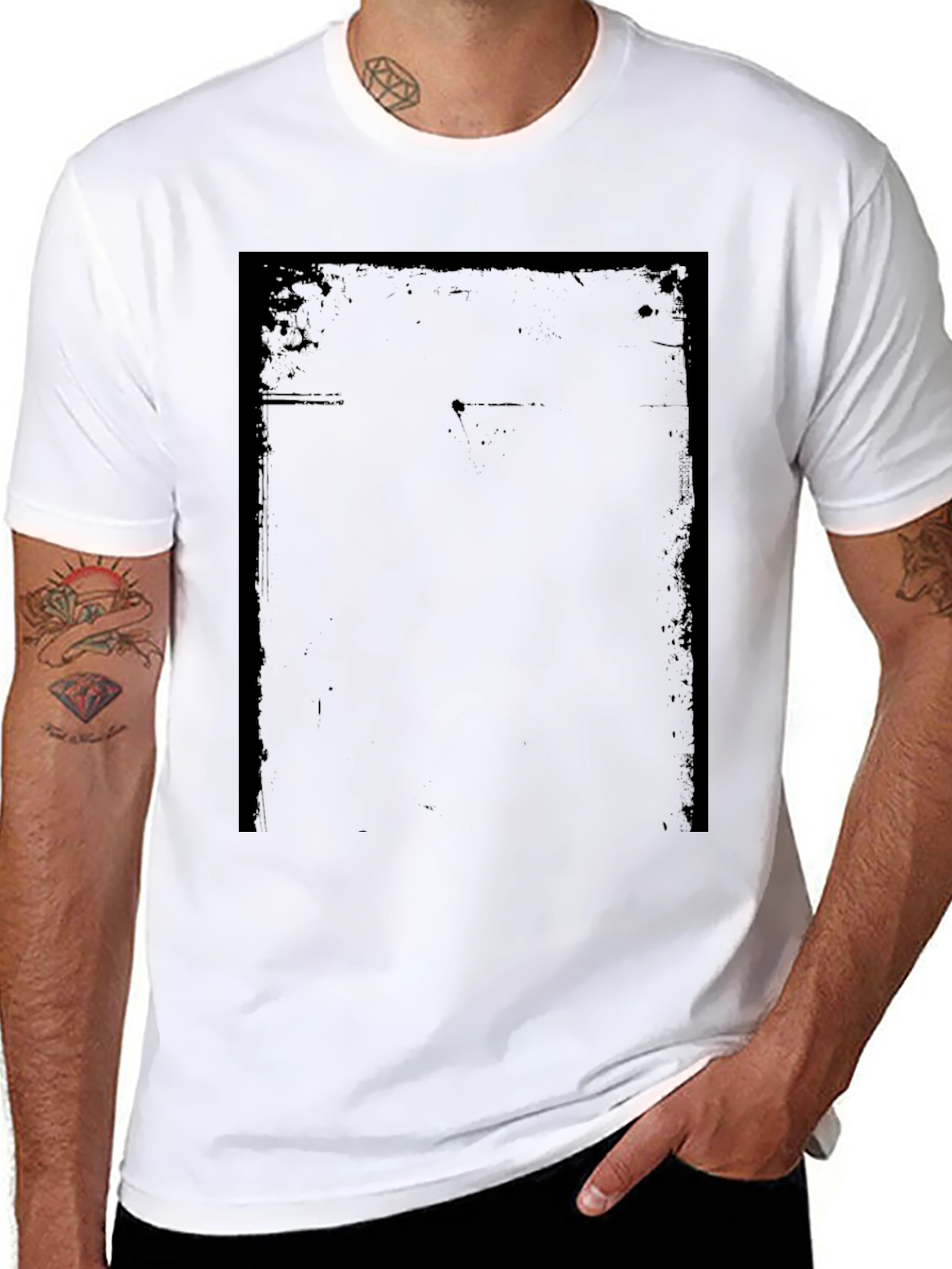 Black Men's Black Graphic Tee - Distressed Frame Design view 8