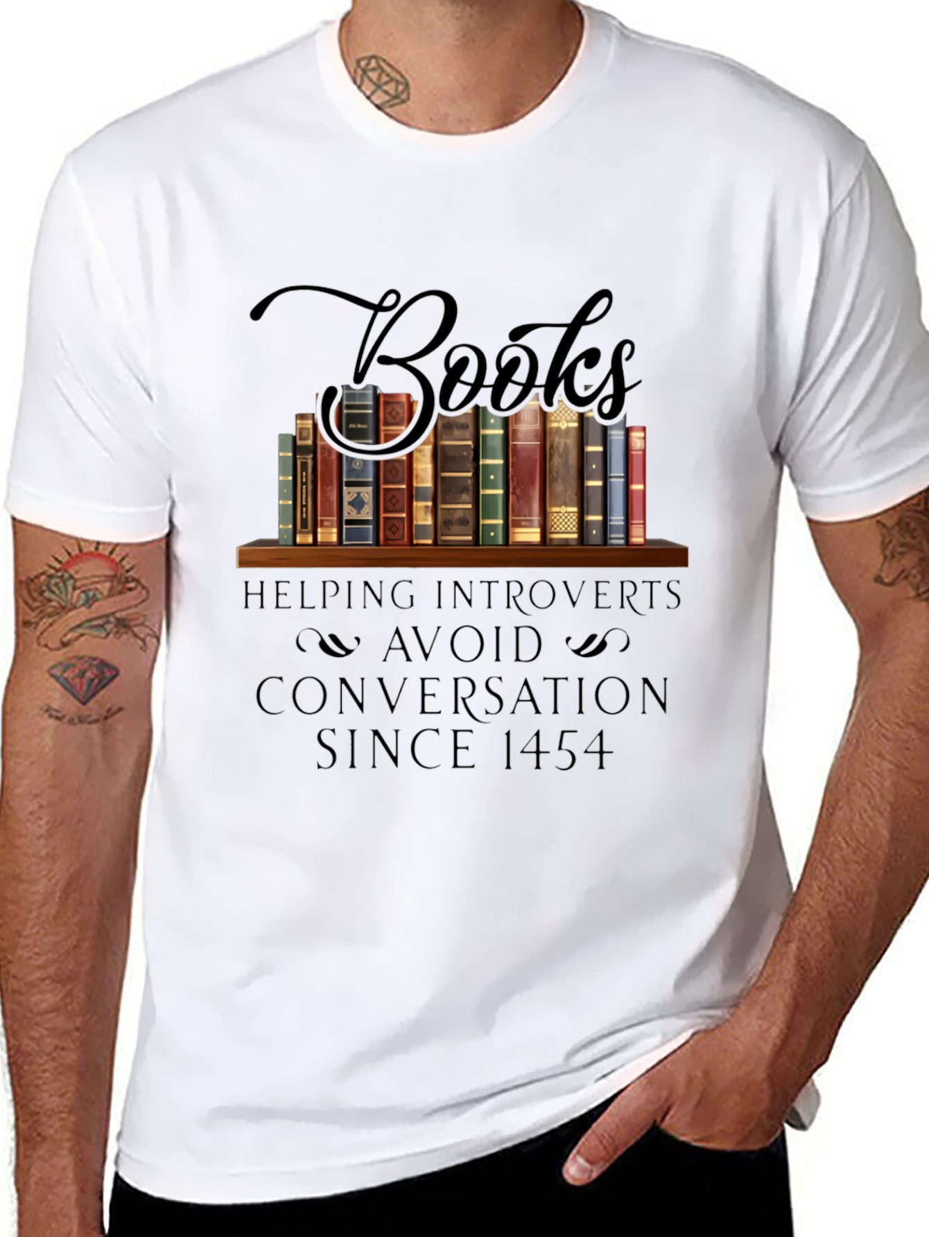 Black Introvert Book Lover T-Shirt: Avoid Conversations Since 1454 view 8