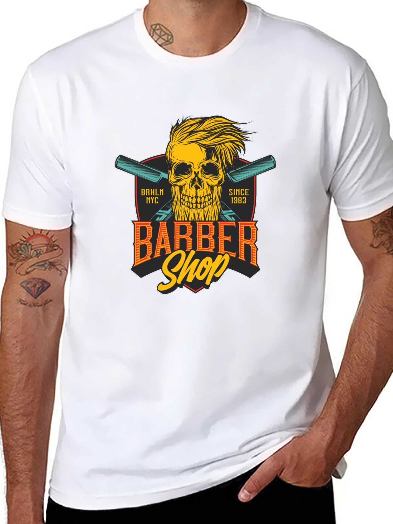 Black Barber Shop Skull T-Shirt - Est. 1983 view 8
