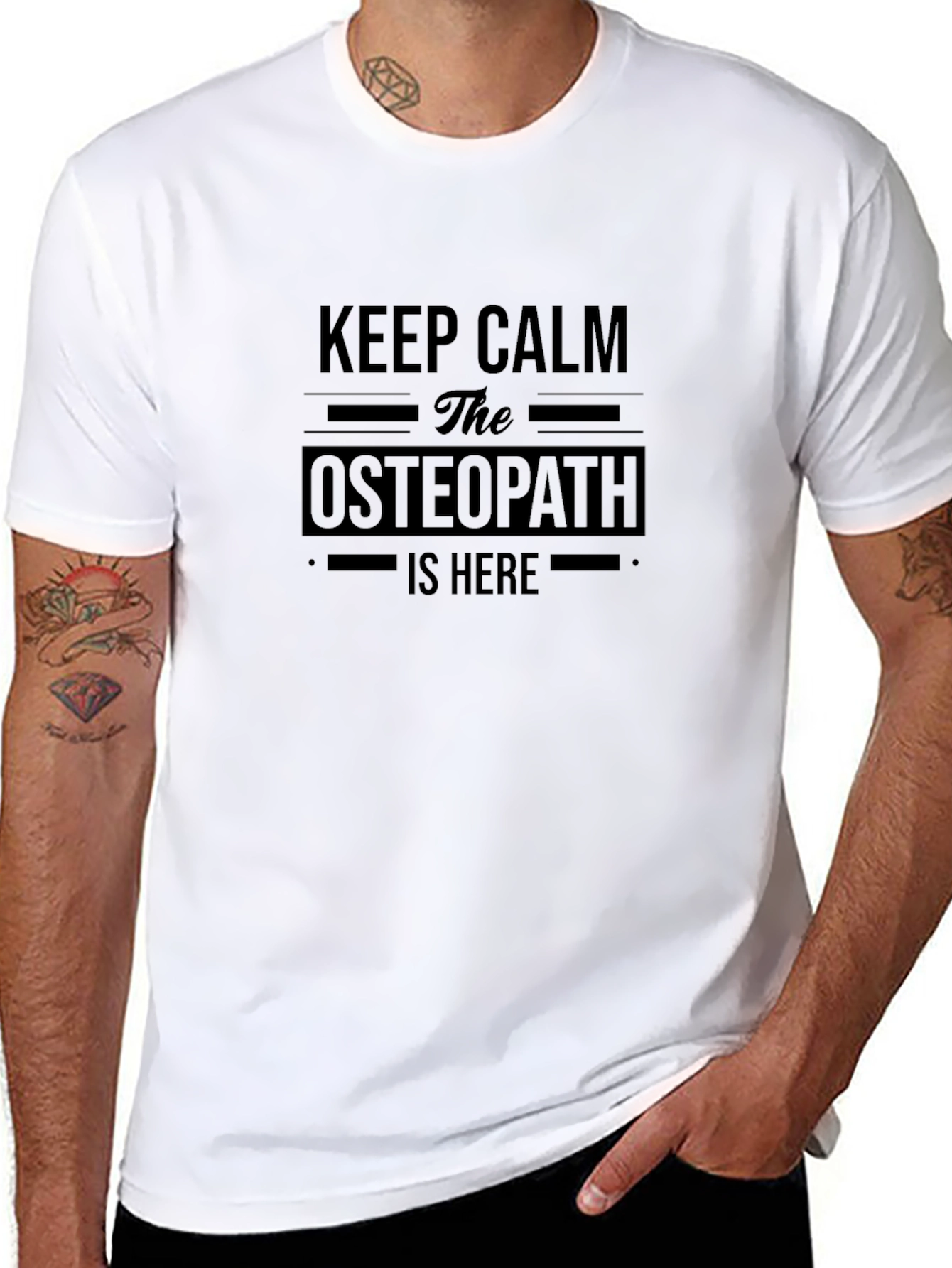 Black Keep Calm Osteopath T-Shirt - Black Cotton Tee view 8