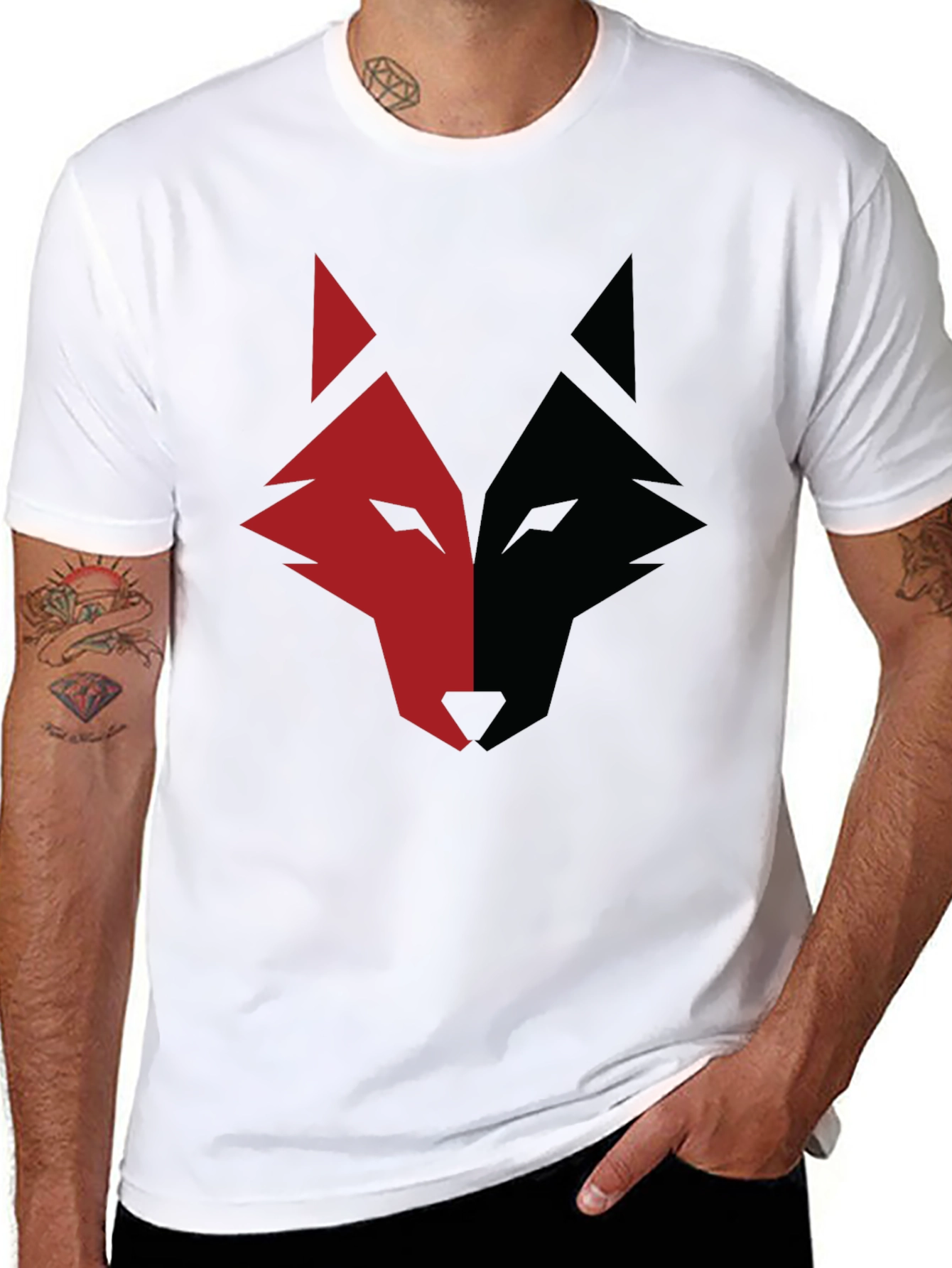 Black Red and Black Wolf Graphic Print T-Shirt view 8