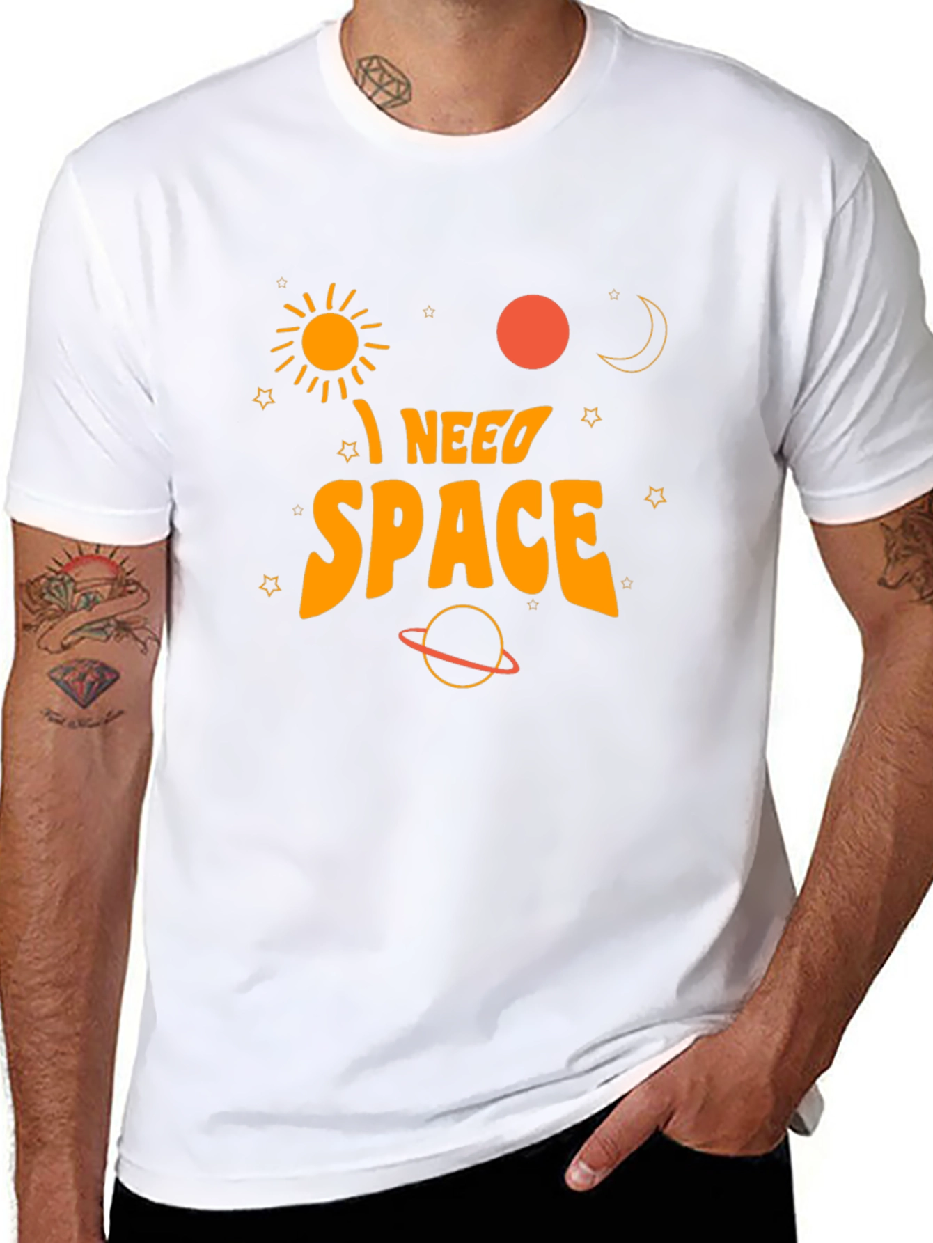 Black I Need Space Graphic Tee - Black Cotton T-Shirt view 8