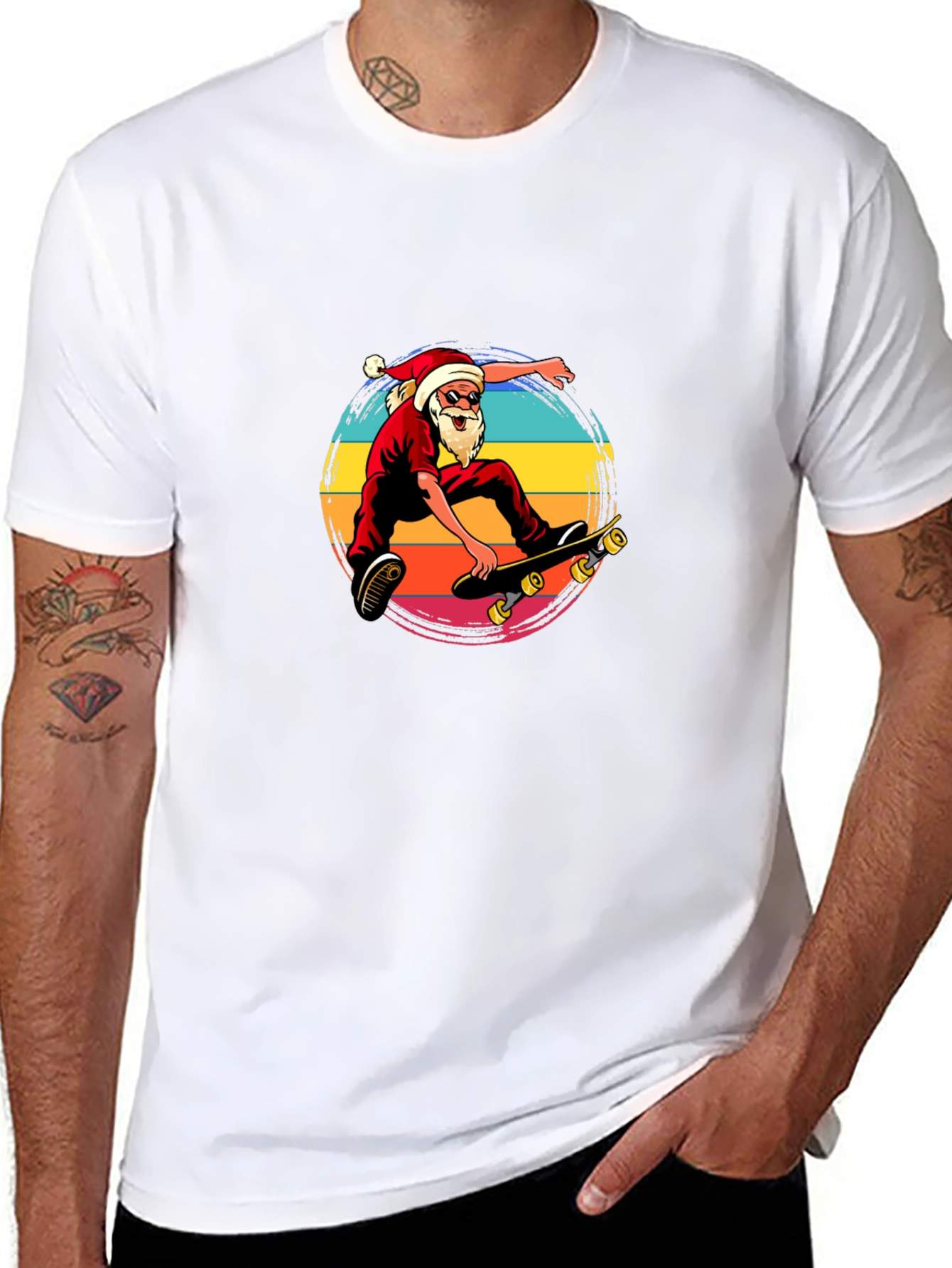 Black Skateboarding Santa T-Shirt view 8