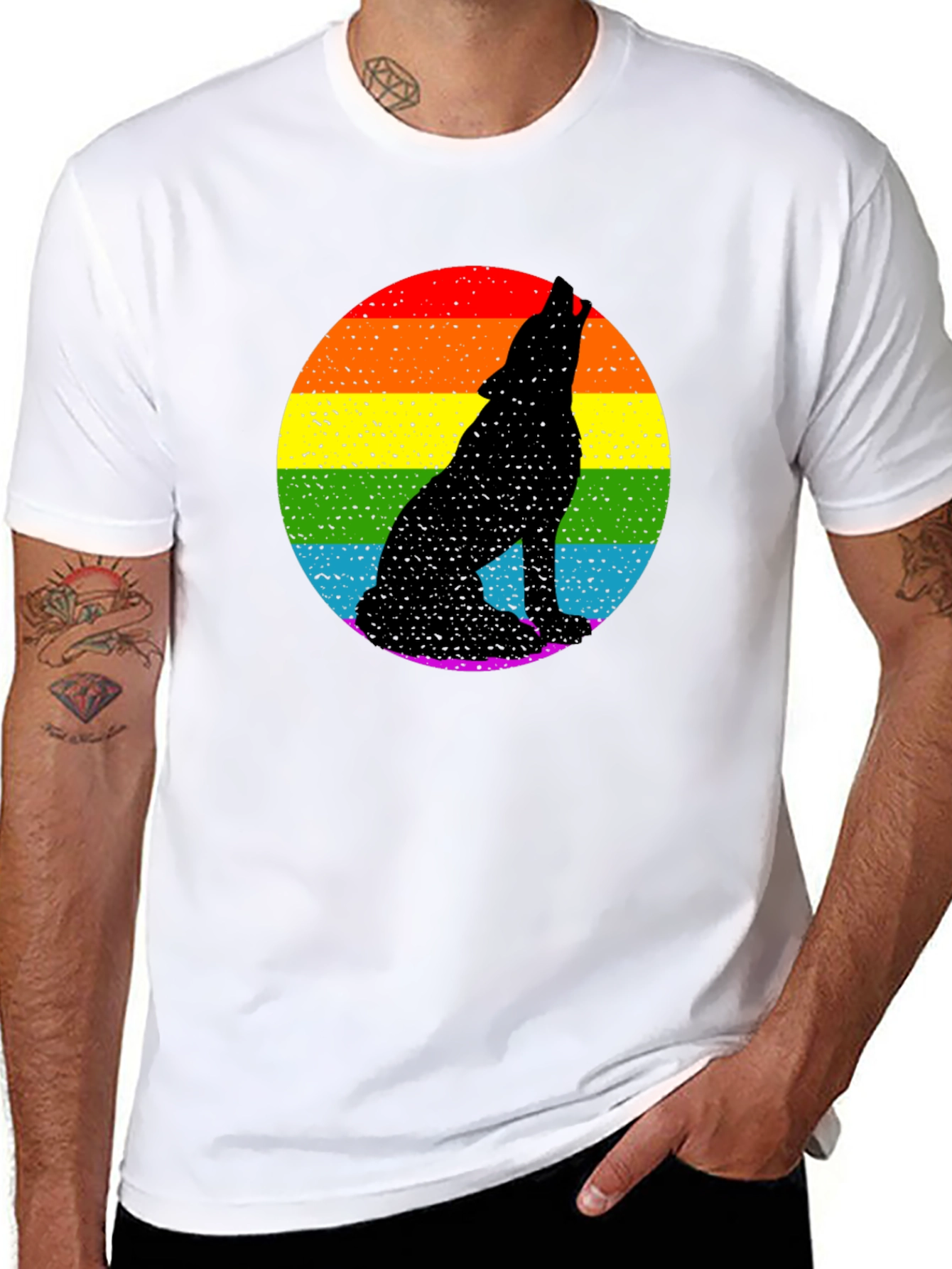 Black Rainbow Wolf Graphic Tee - Black Pride T-Shirt view 8