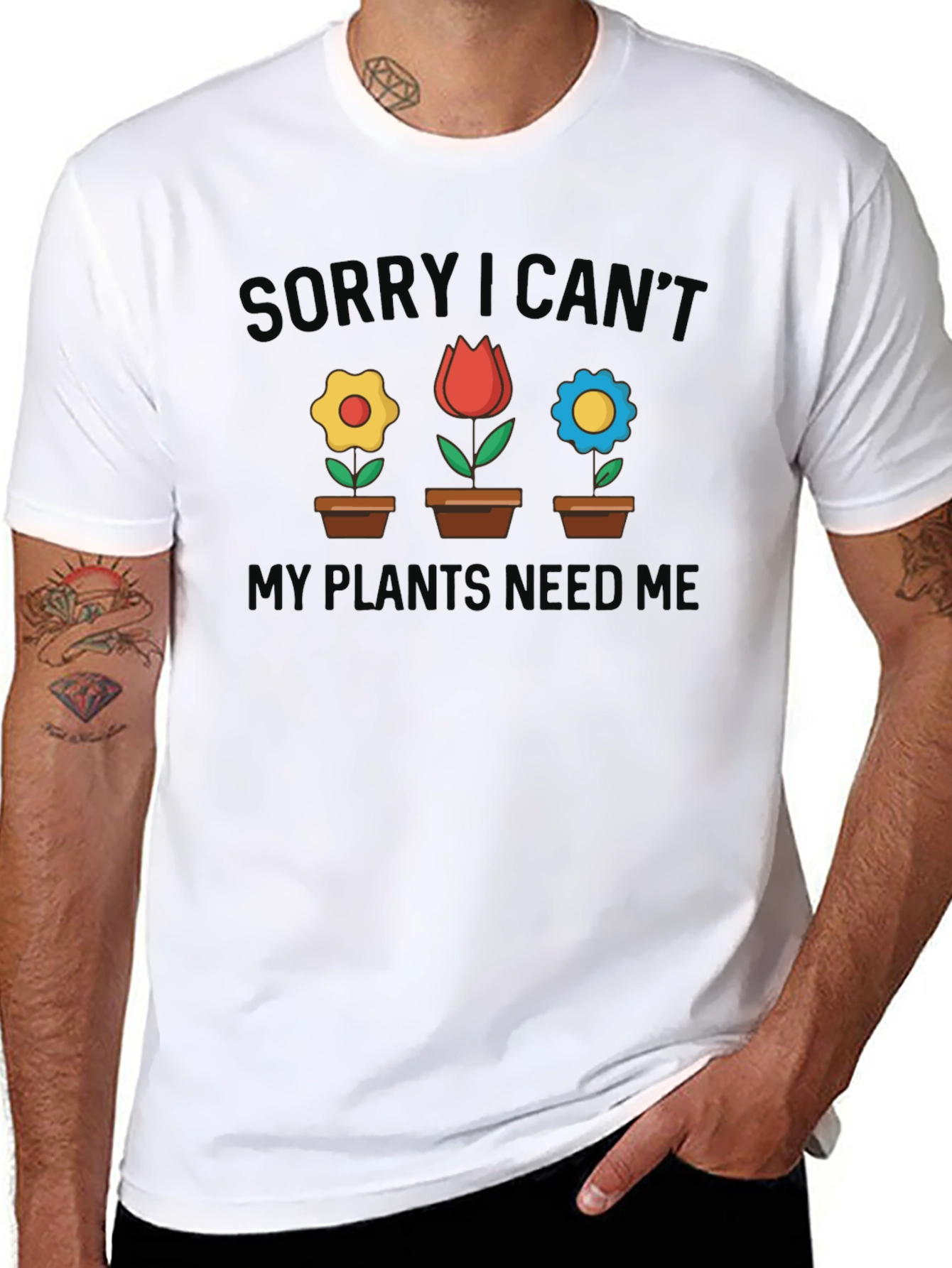 Black Plant Lover T-Shirt - Sorry I Can't My Plants Need Me view 8