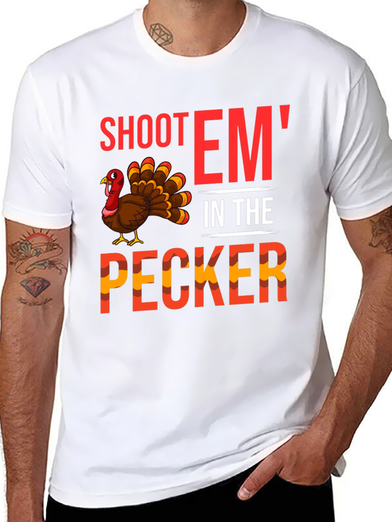 Black Shoot 'Em In The Pecker Turkey Graphic Tee view 8
