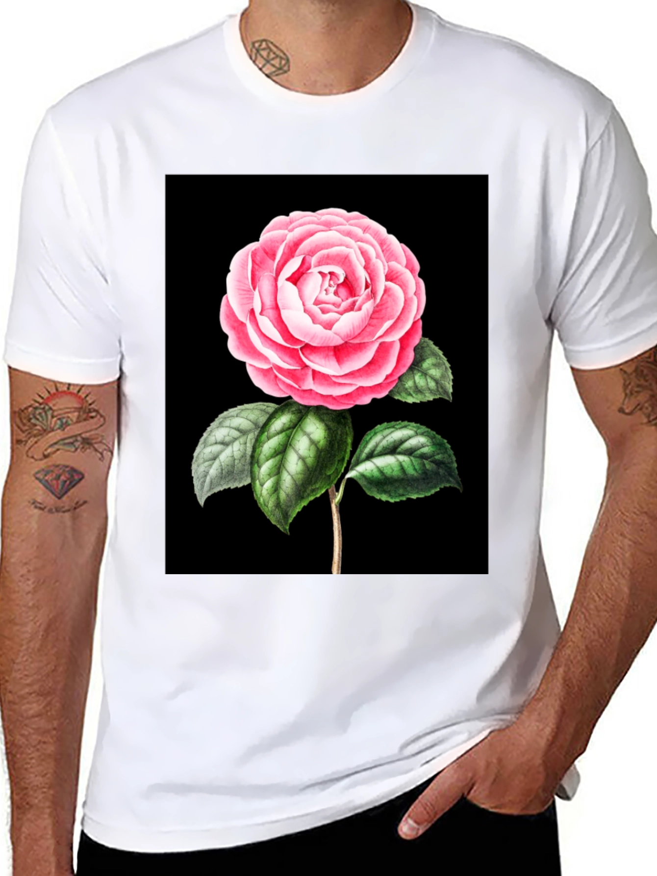 Black Elegant Rose Graphic Tee - Black Cotton Blend view 8