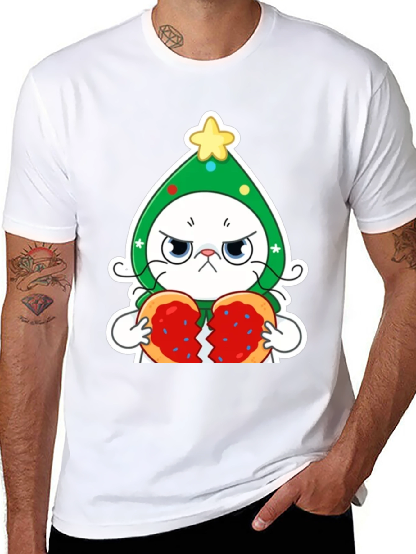 Black Grumpy Christmas Cat Unisex T-Shirt view 8