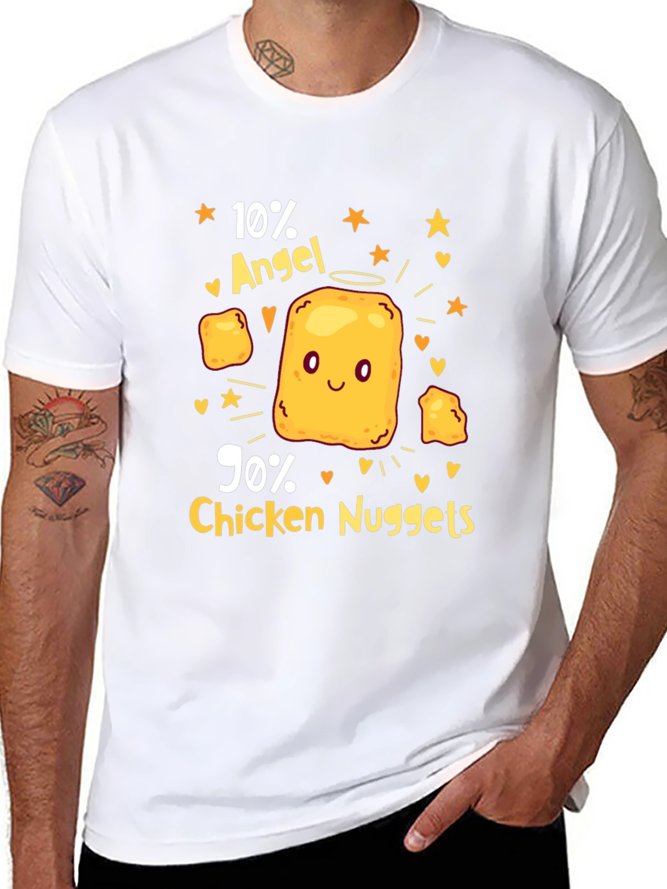Black Funny 10% Angel 90% Chicken Nuggets Black T-Shirt view 8