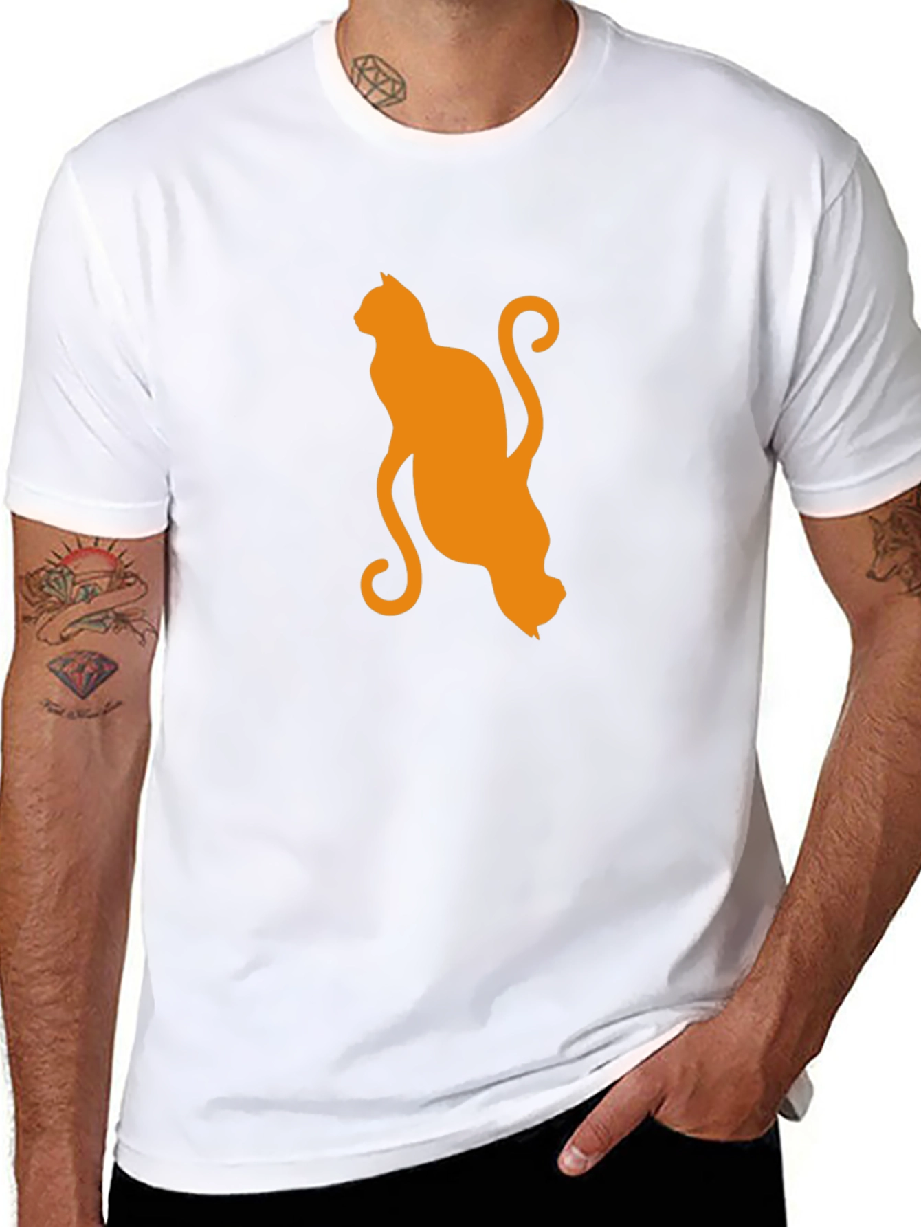 Black Orange Cat Silhouette Black T-Shirt view 8