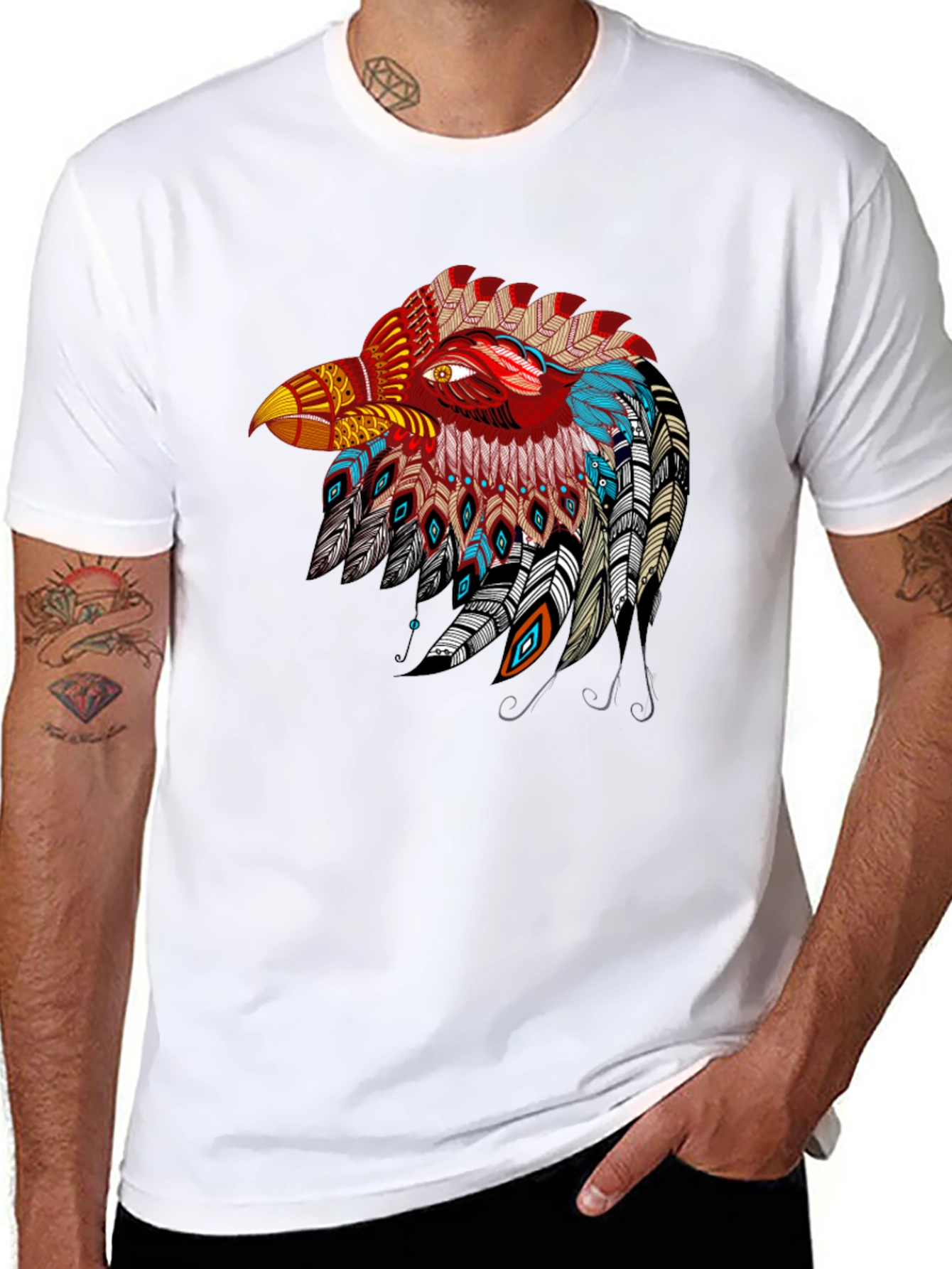 Black Tribal Eagle Graphic Black T-Shirt view 8