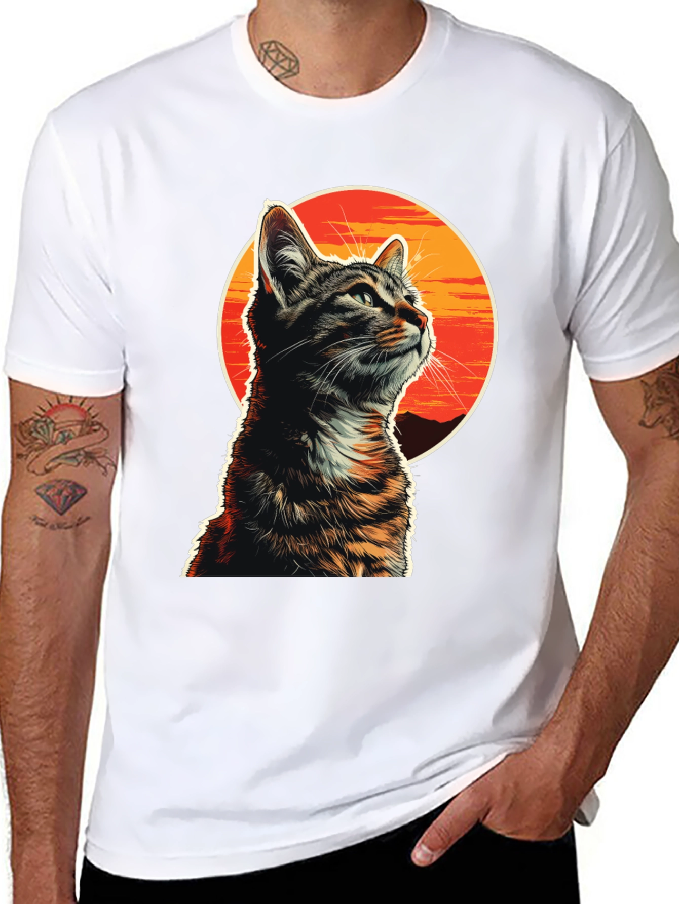 Black Sunset Cat Graphic T-Shirt - Unique Design view 8
