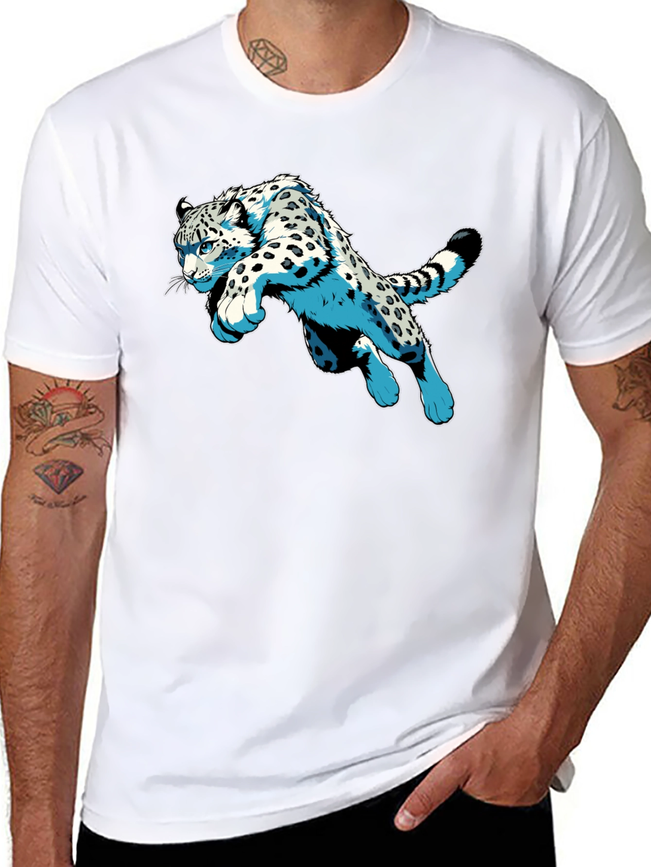 Black Snow Leopard Graphic Print Black T-Shirt view 8