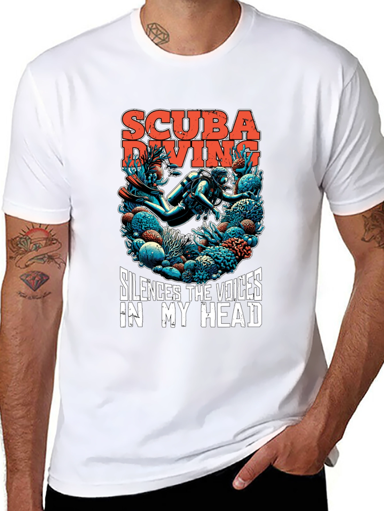 Black Scuba Diving T-Shirt - Silences the Voices Graphic Tee view 8