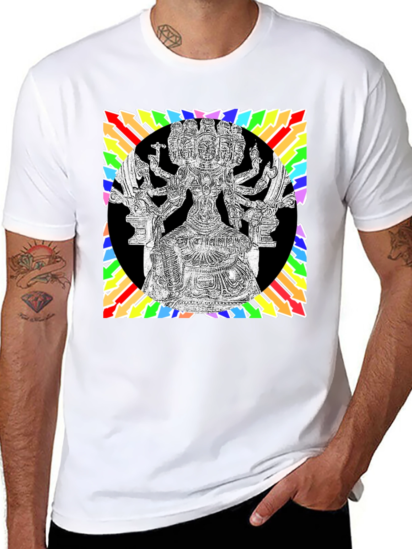 Black Black T-Shirt with Colorful Hindu Deity Graphic view 8