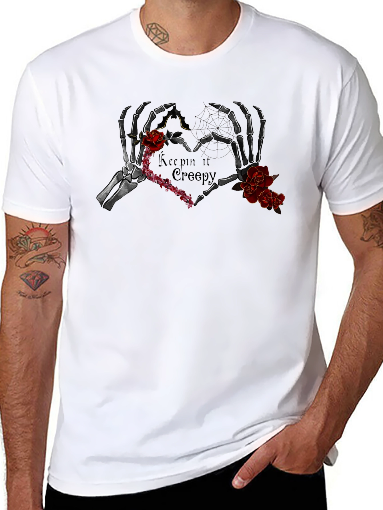 Black Keepin' It Creepy Skeleton Heart T-Shirt view 8