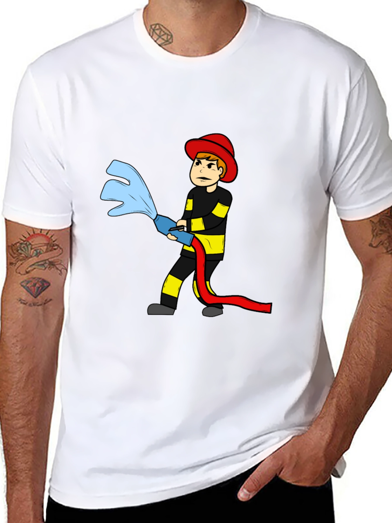 Black Cartoon Firefighter T-Shirt view 8
