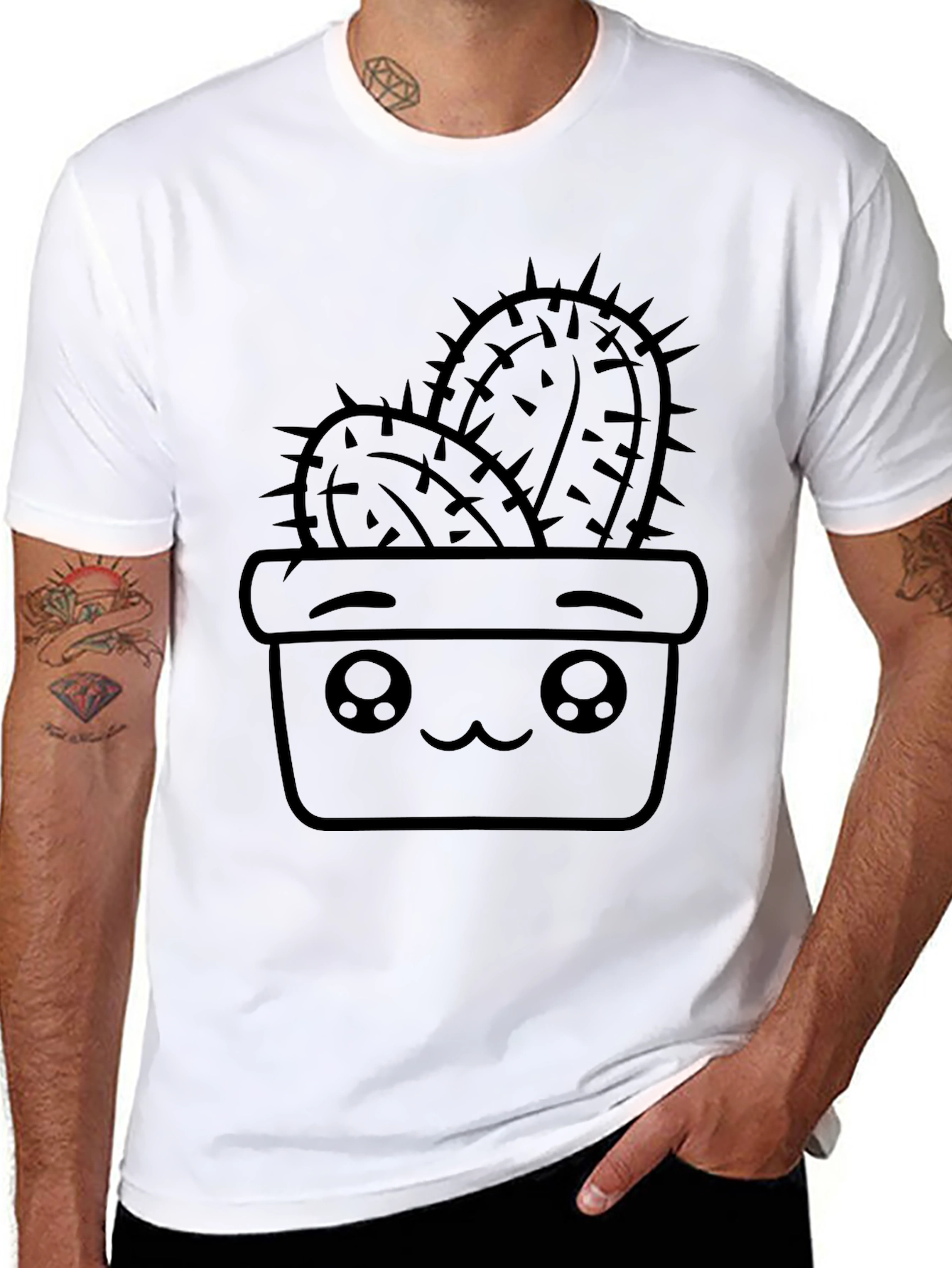 Black Cute Cactus in Pot Black T-Shirt view 8