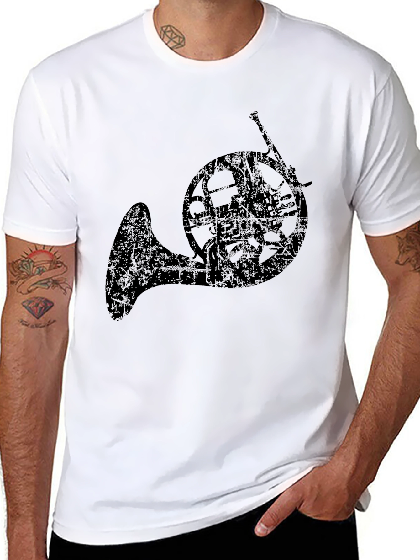 Black French Horn Graphic Tee - Musician's Black T-Shirt view 8