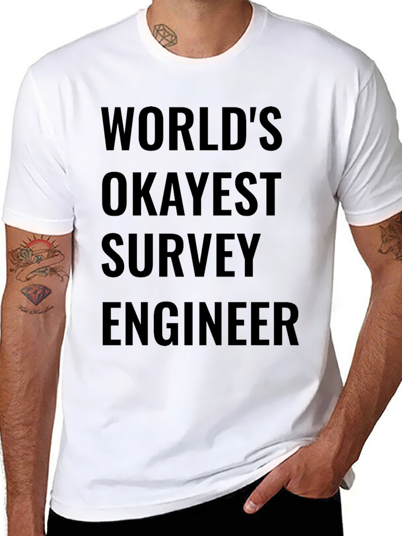 Black World's Okayest Survey Engineer - Funny T-Shirt view 8