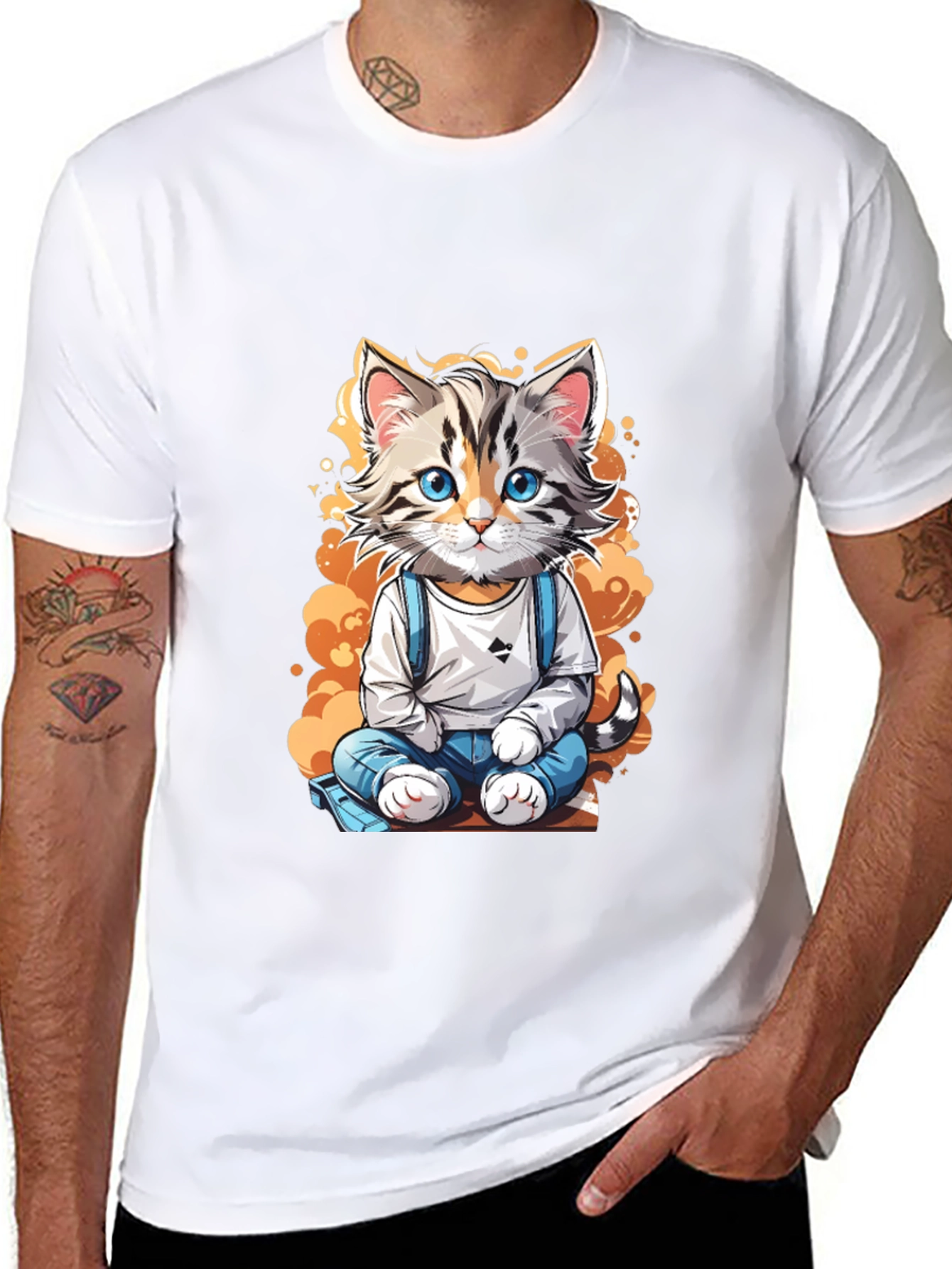 Black Cute Cartoon Cat Graphic Tee view 8