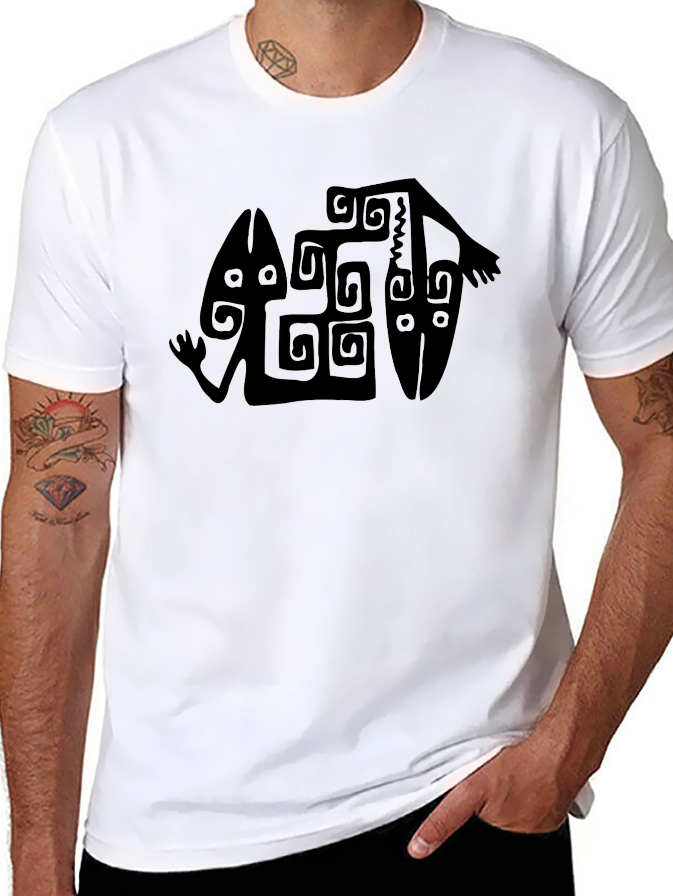 Black Tribal Art Graphic T-Shirt - Black view 8