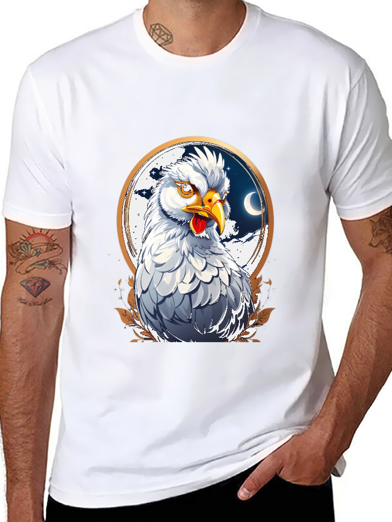 Black Hen in Crescent Moon Circle Graphic T-Shirt view 8