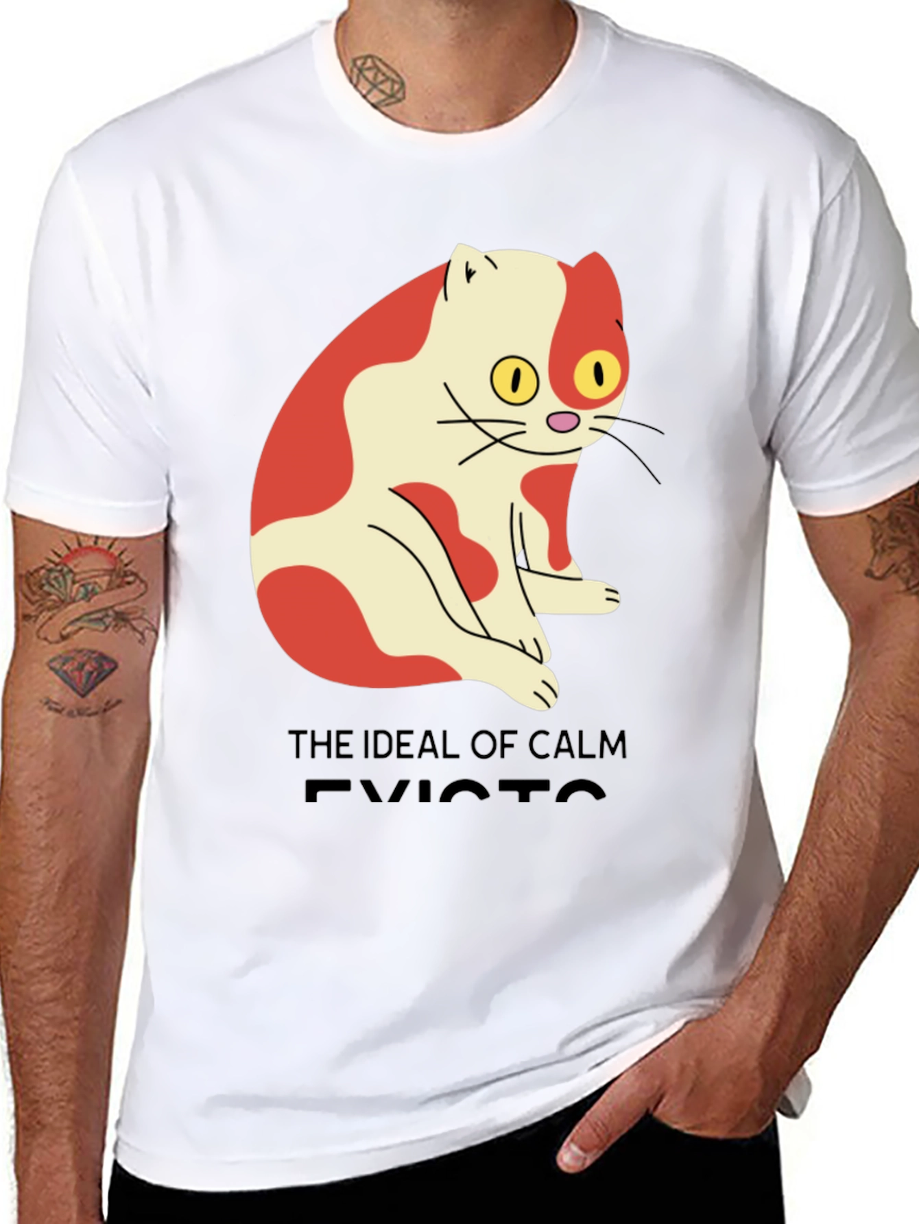 Men's "Ideal of Calm Exists" Cat Graphic T-Shirt - 8