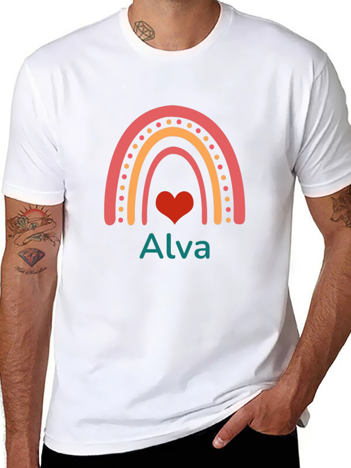 Black Rainbow Heart Alva T-Shirt - Custom Name Tee view 8