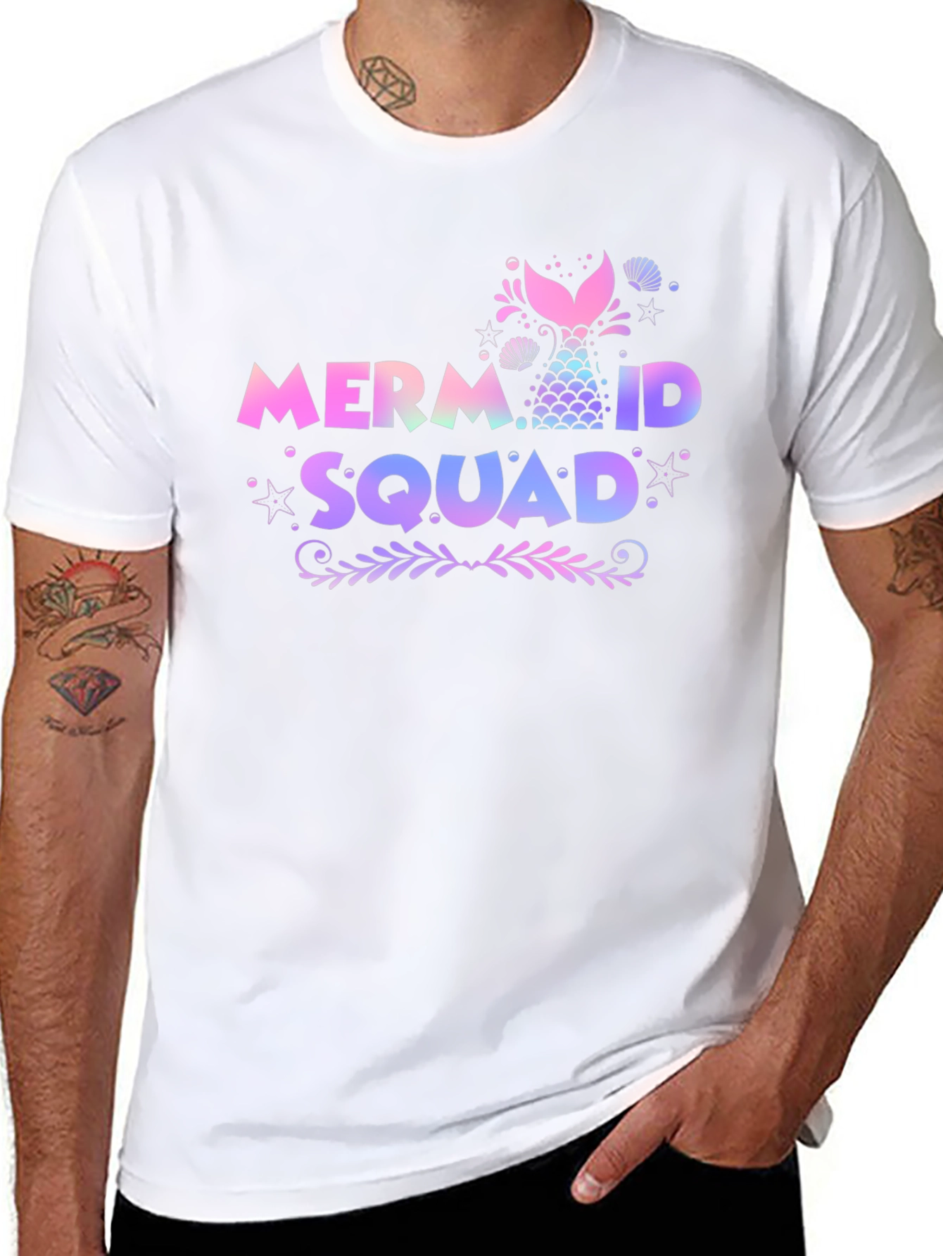 Black Mermaid Squad Tee - Black Cotton Crew Neck view 8