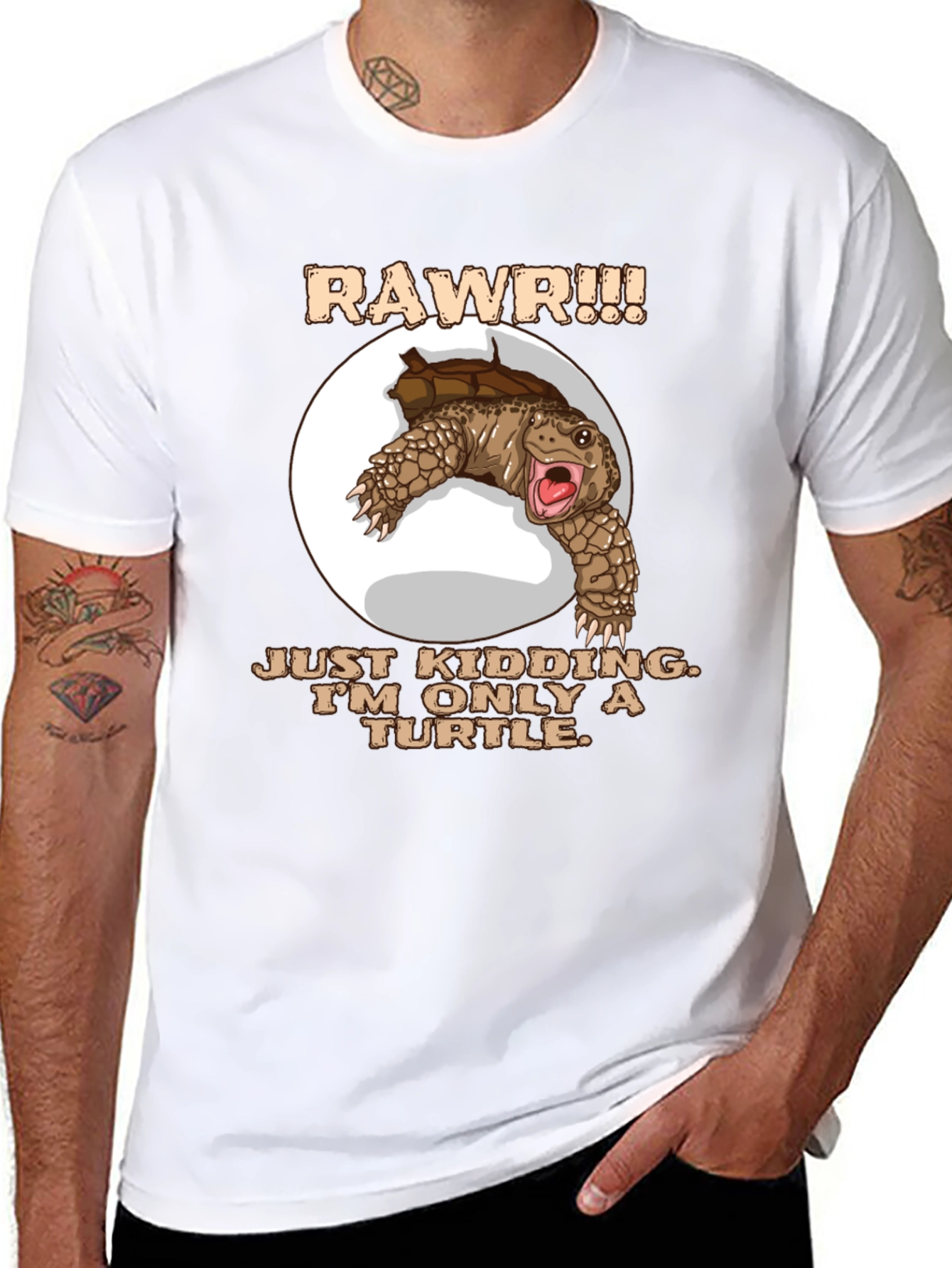 Black Funny Turtle RAWR Graphic T-Shirt view 8