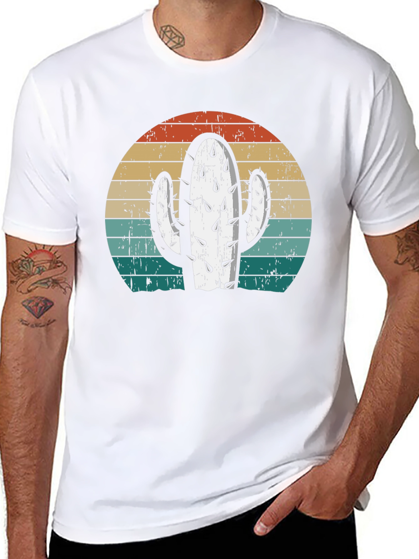 Black Retro Cactus Sunset Graphic Tee view 8