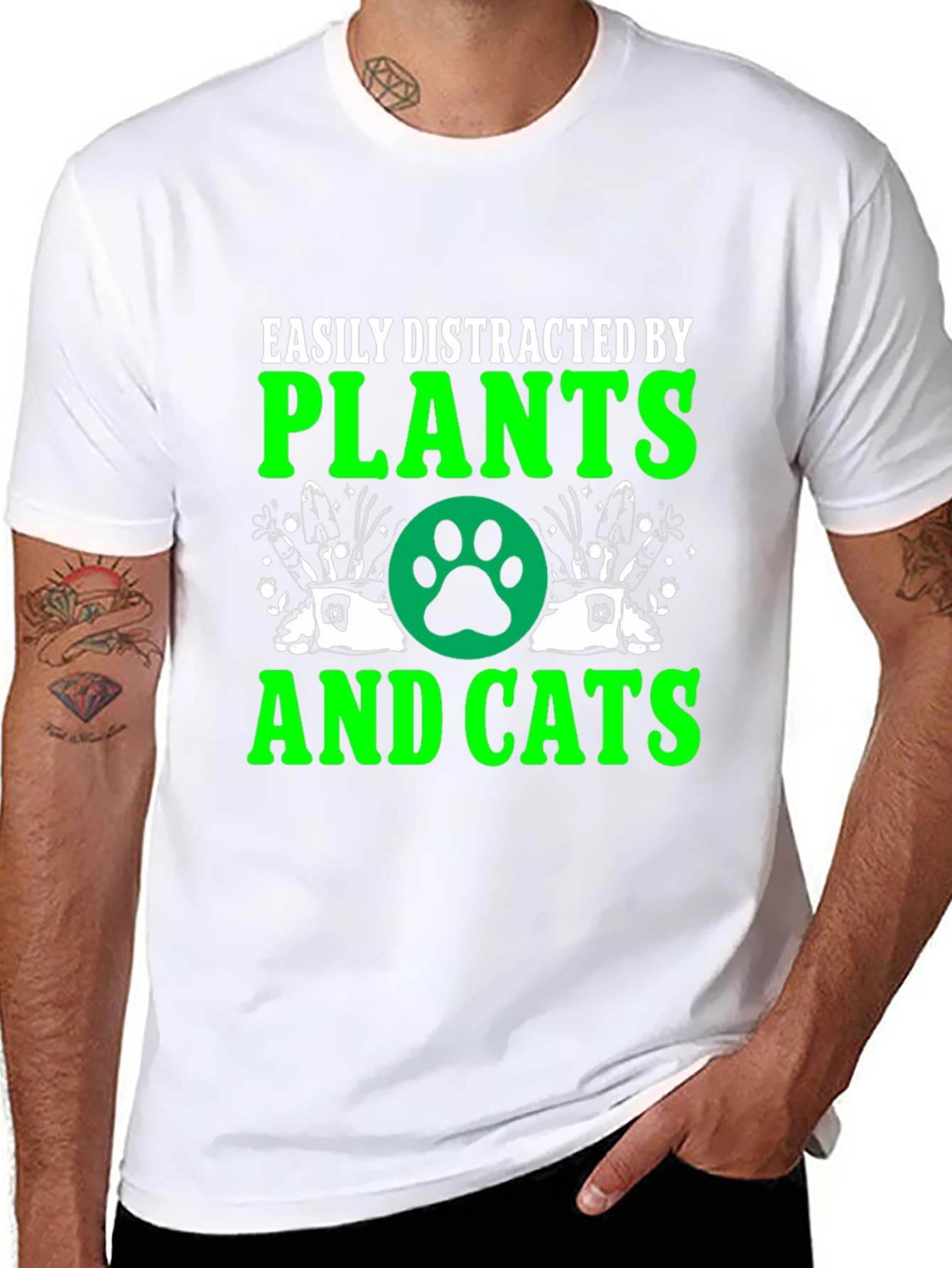 Black Easily Distracted by Plants and Cats T-Shirt view 8