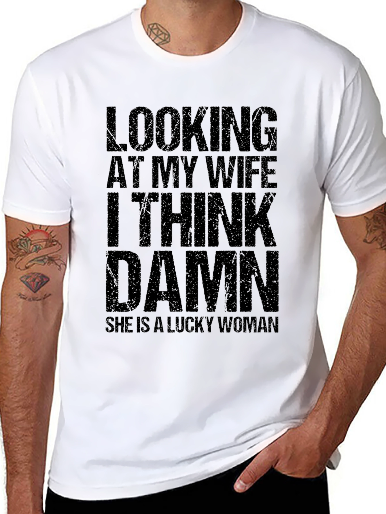 Black Funny "Looking At My Wife" Graphic T-Shirt view 8