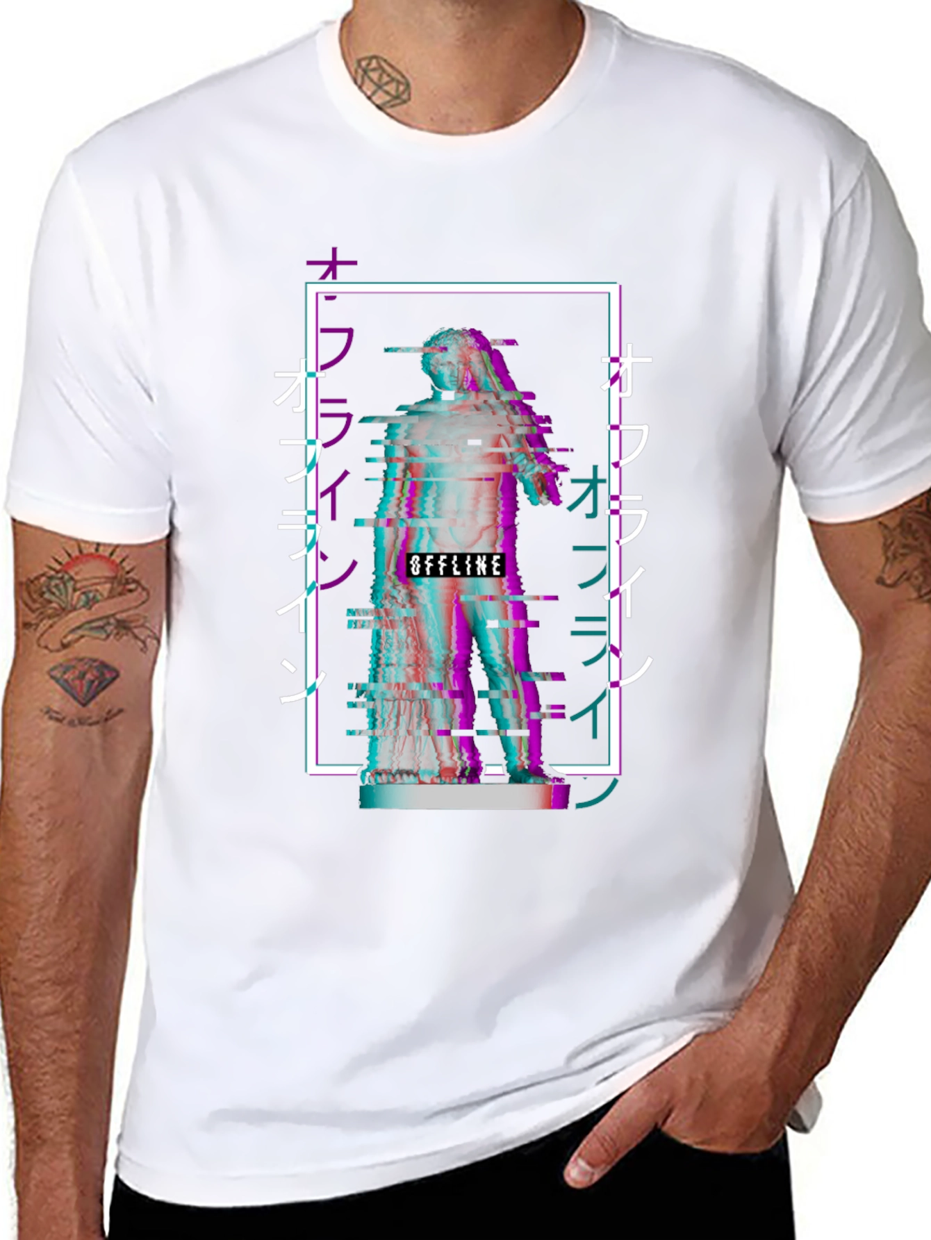 Black Offline Vaporwave Statue Graphic Tee - Black view 8