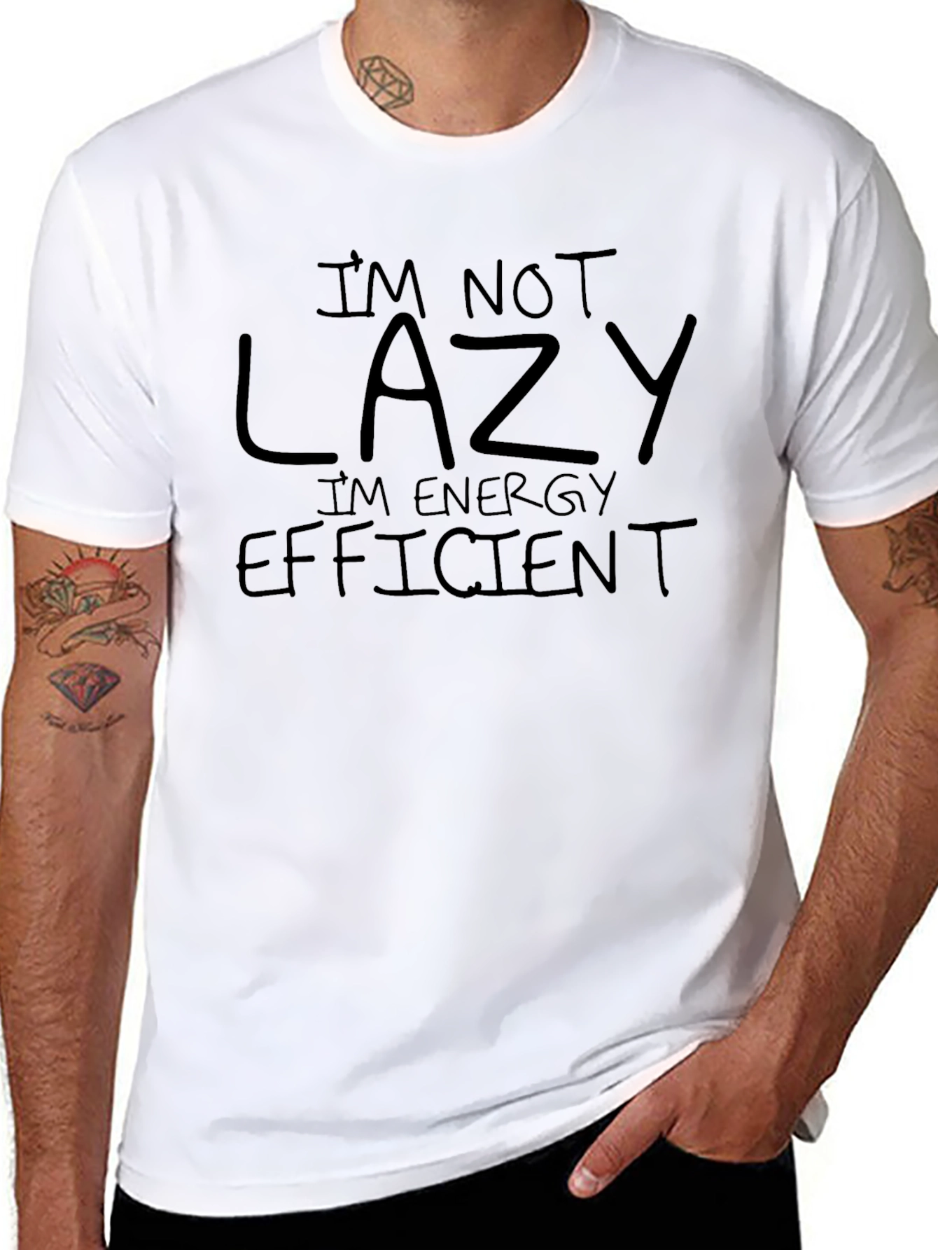 Black Funny Lazy Energy Efficient T-Shirt view 8