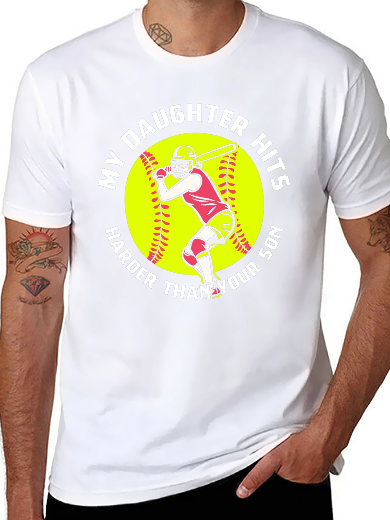 Black My Daughter Hits Harder Funny Softball Graphic Tee view 8