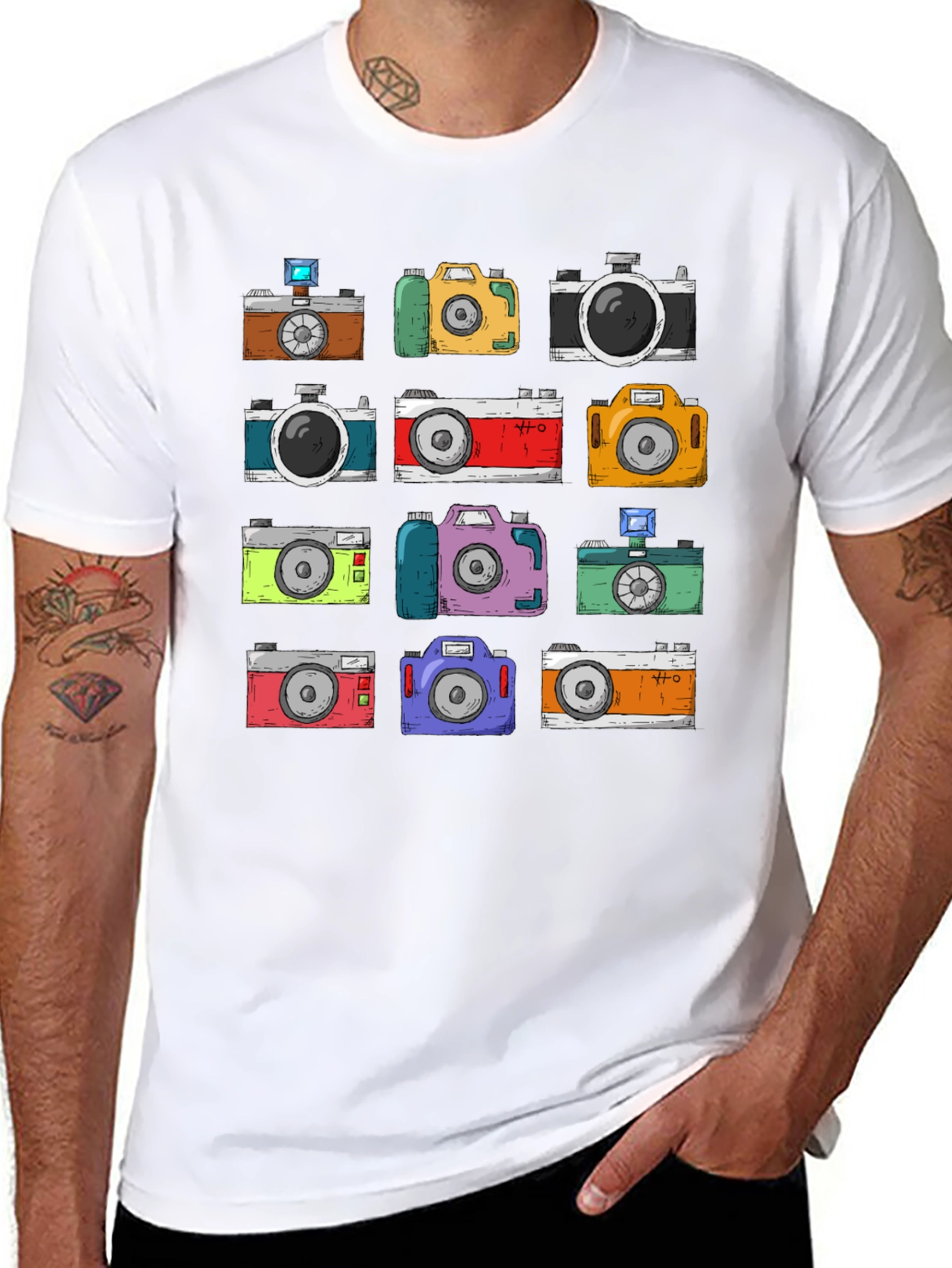 Black Retro Camera Pattern T-Shirt - Photographer Style view 8