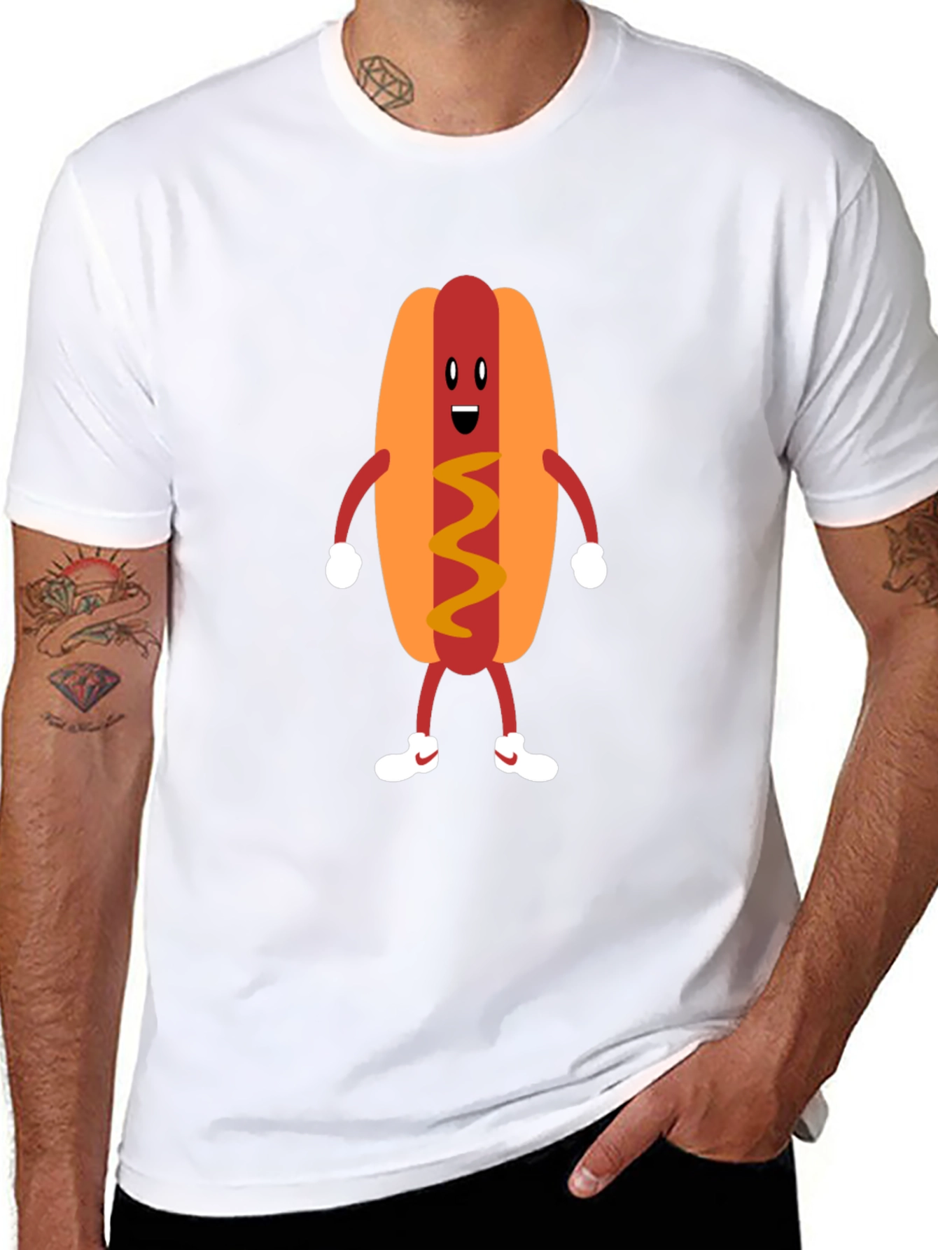 Black Funny Hot Dog Graphic Tee - Unisex Black T-Shirt view 8