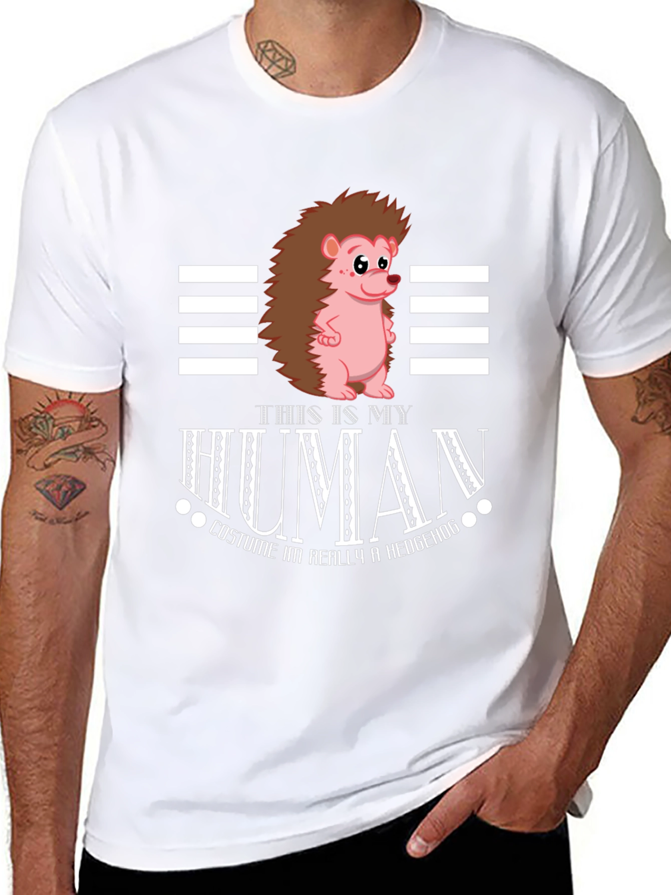 Black Funny Hedgehog Human Costume T-Shirt view 8
