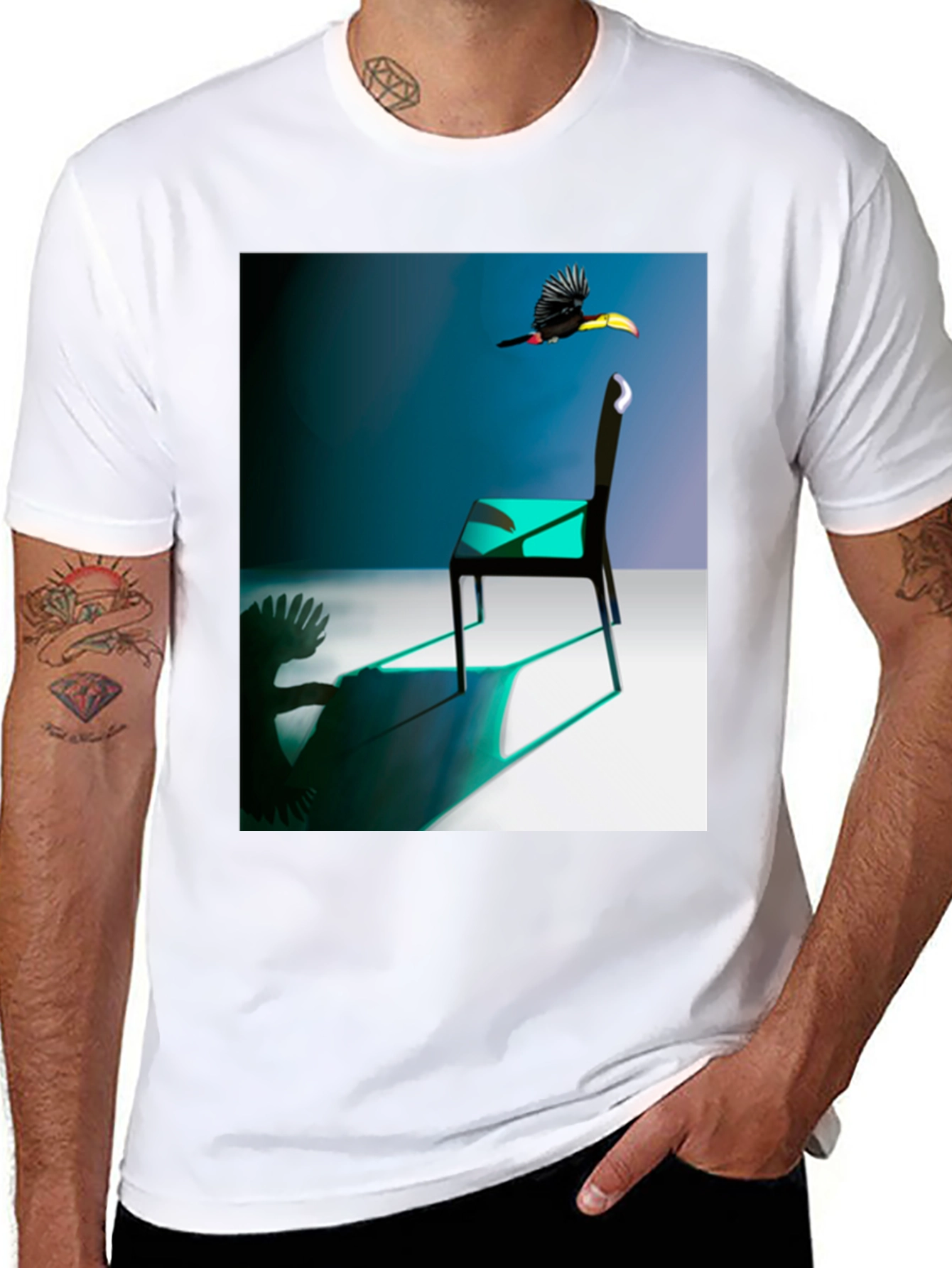 Black Abstract Toucan Chair T-Shirt view 8