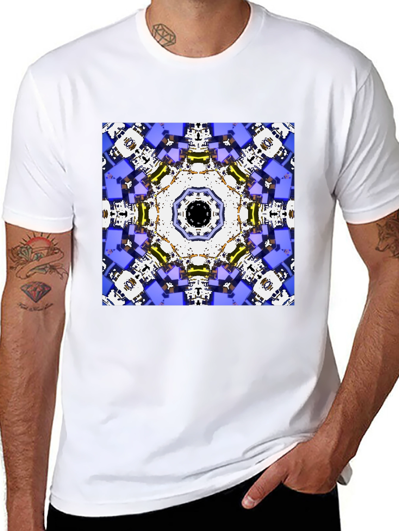Black Geometric Kaleidoscope Print Black T-Shirt view 8