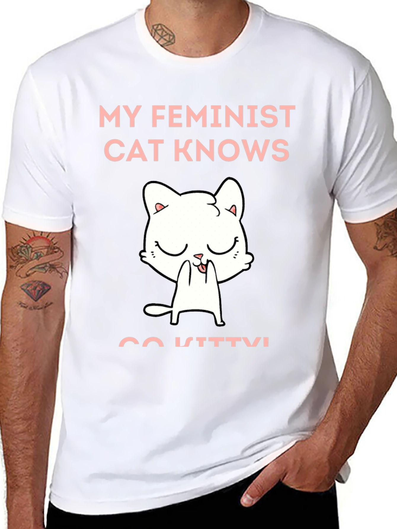 Black Feminist Cat Graphic T-Shirt - Unisex Cotton Tee view 8