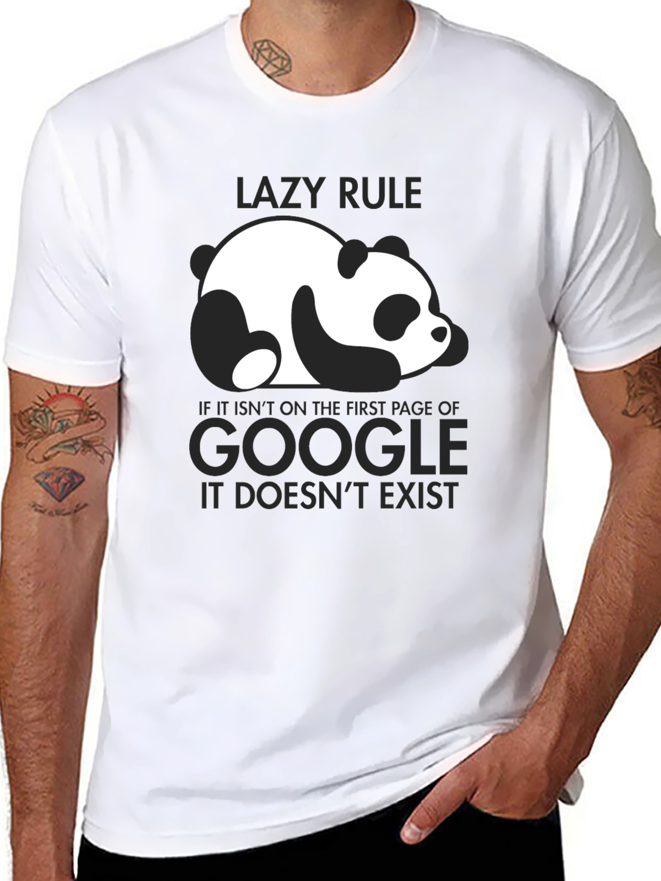 Black Lazy Rule Panda Google T-Shirt view 8