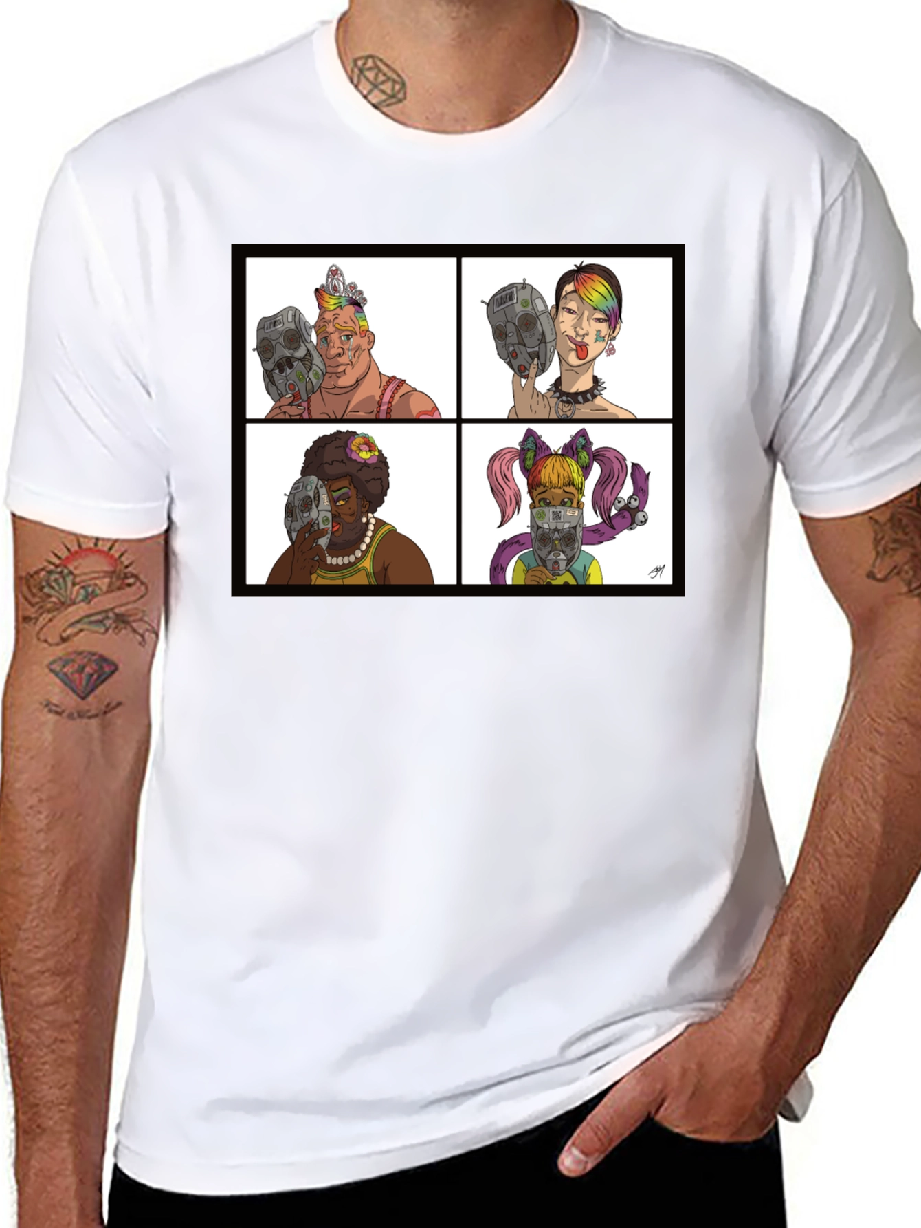 Black Unique Cartoon Face T-Shirt view 8