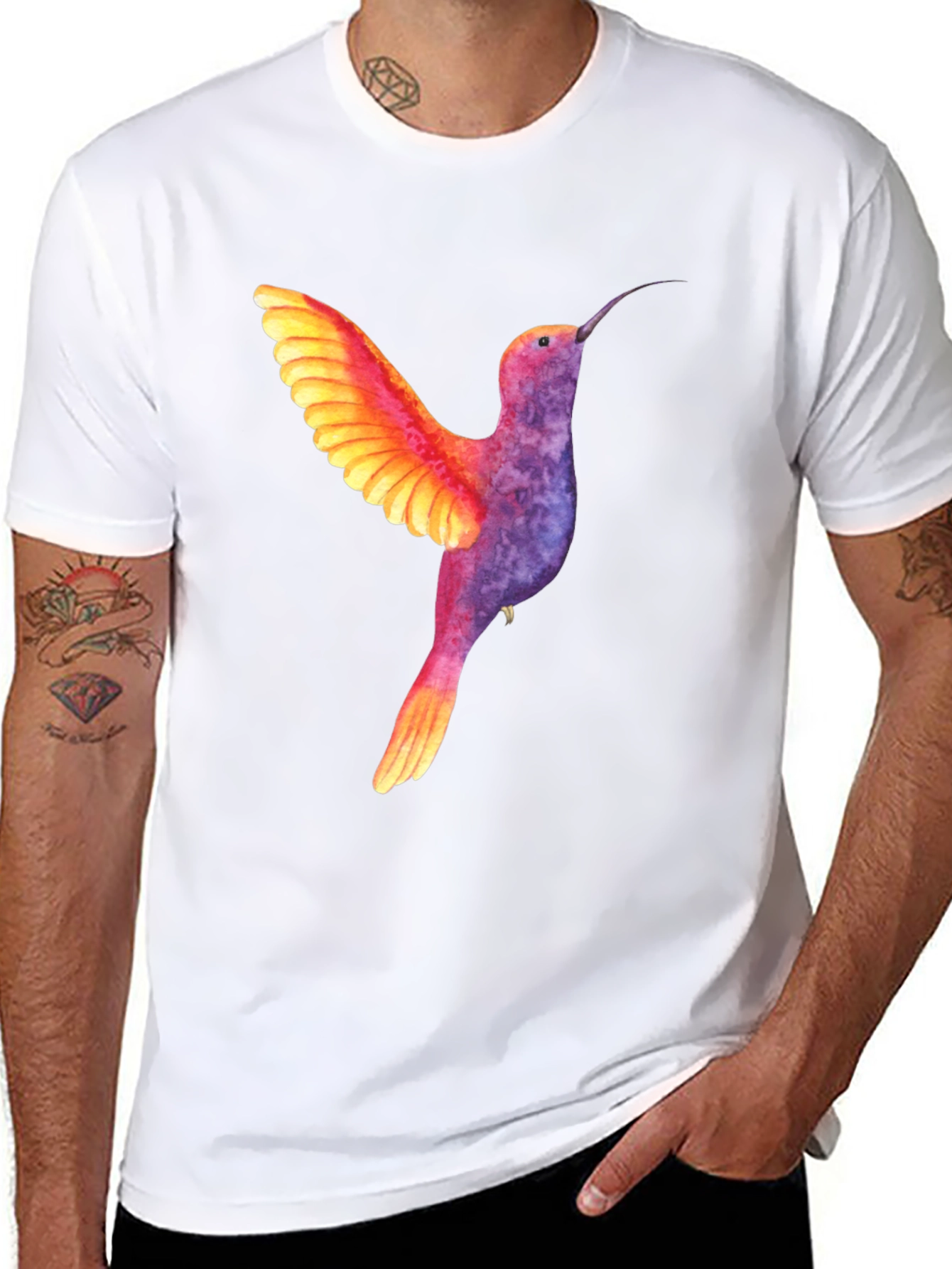 Black Hummingbird Graphic Tee - Colorful Bird Design view 8