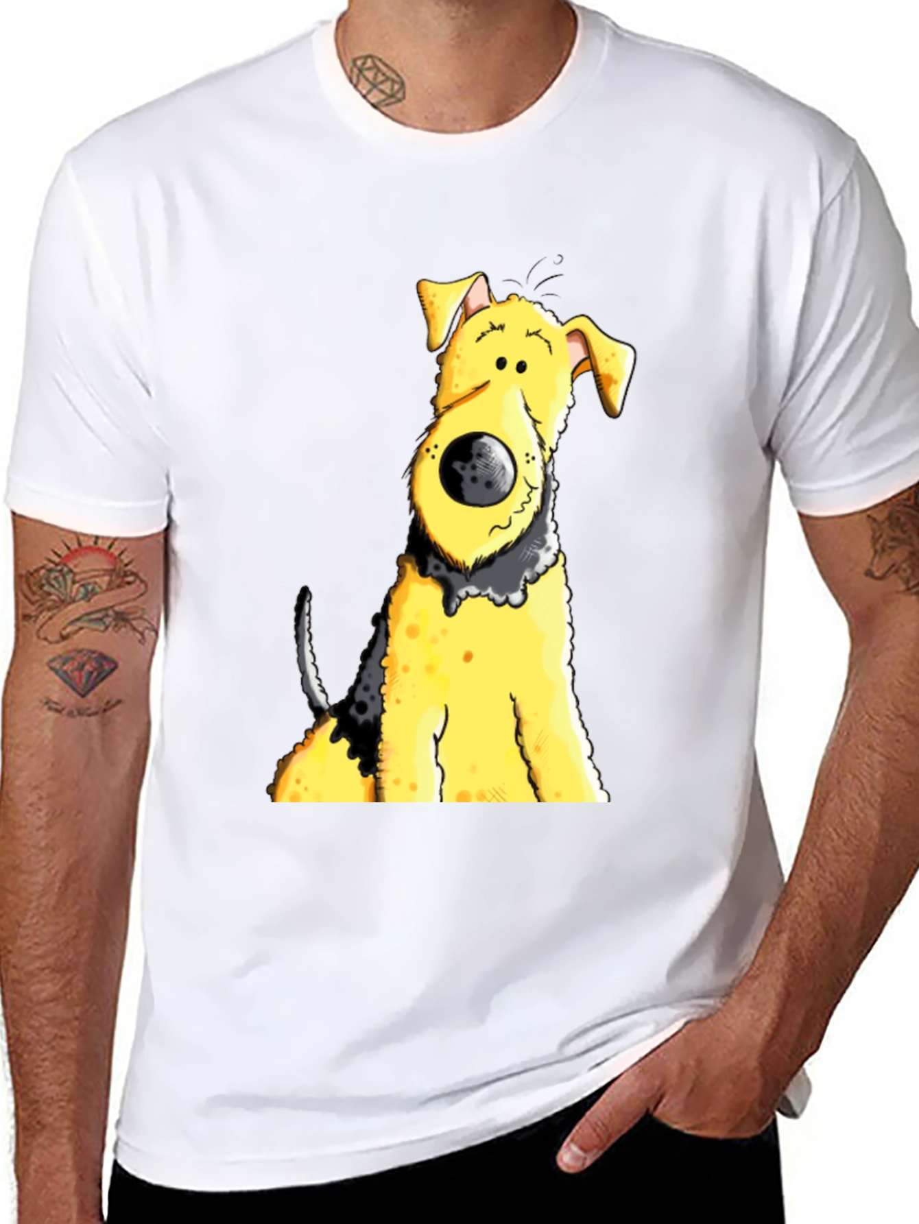 Black Cartoon Dog Graphic Tee - Black Cotton Blend view 8