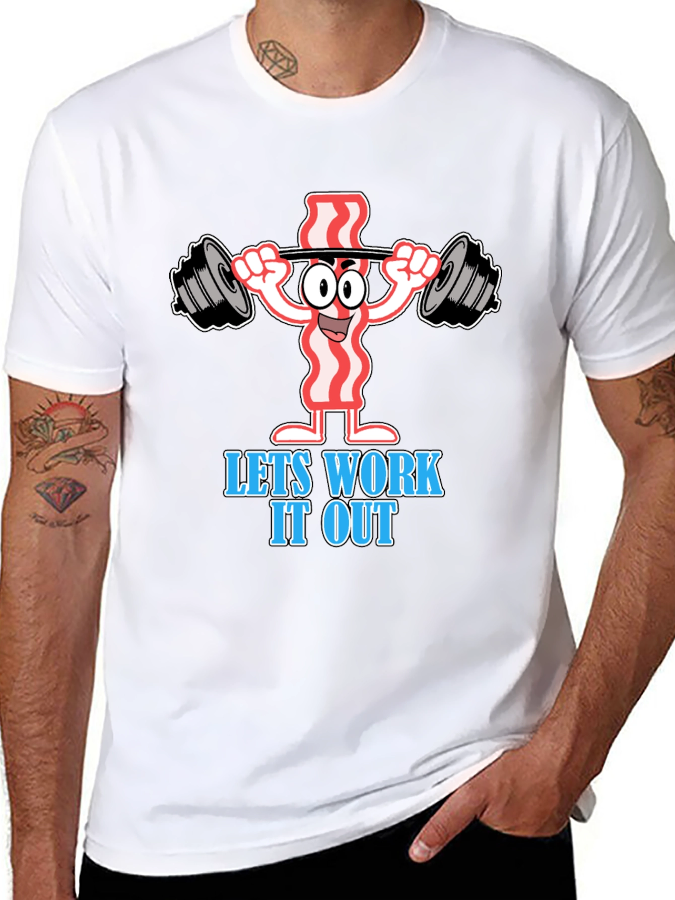 Black Funny Bacon Workout T-Shirt: Let's Work It Out! view 8